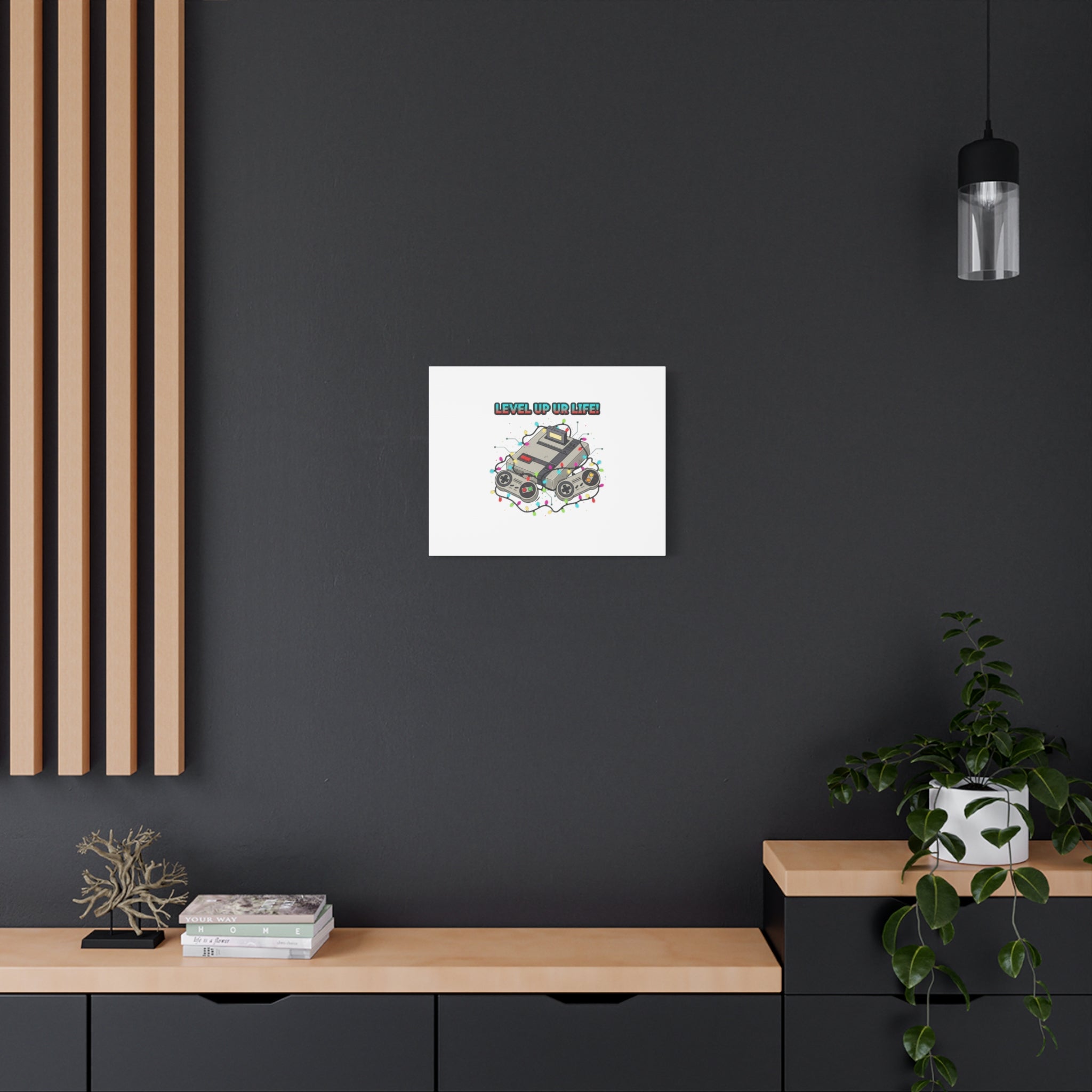 Level Up UR Life Canvas | Gamer Wall Art, Retro Controller, Holiday Lights