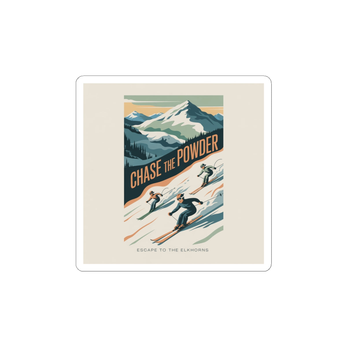 Chase the Powder Ski Sticker — Retro Mountain Skiing Kiss-Cut Sticker