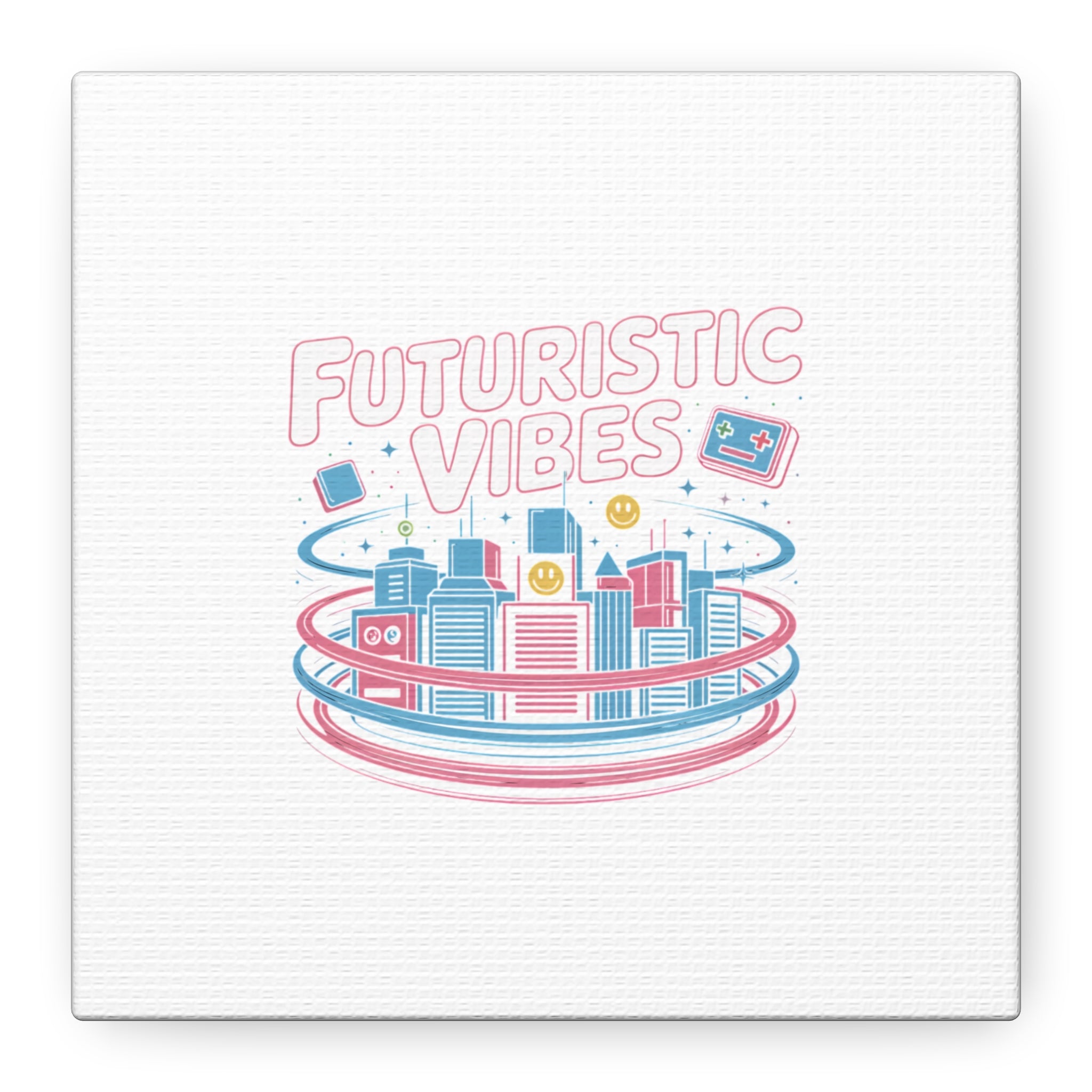 Futuristic Vibes Canvas, Y2K cyber holo aesthetic, retro tech print