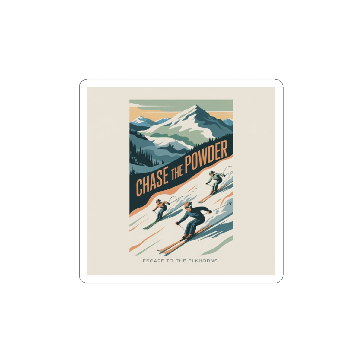 Chase the Powder Ski Sticker — Retro Mountain Skiing Kiss-Cut Sticker
