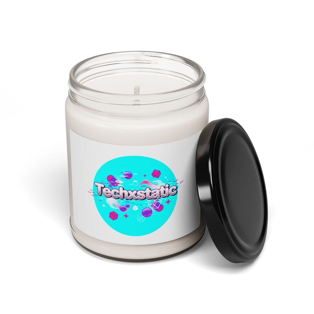 Techxstatic Candle | Y2K Cyber Holo Soy Candle, Retro Tech Chrome Text