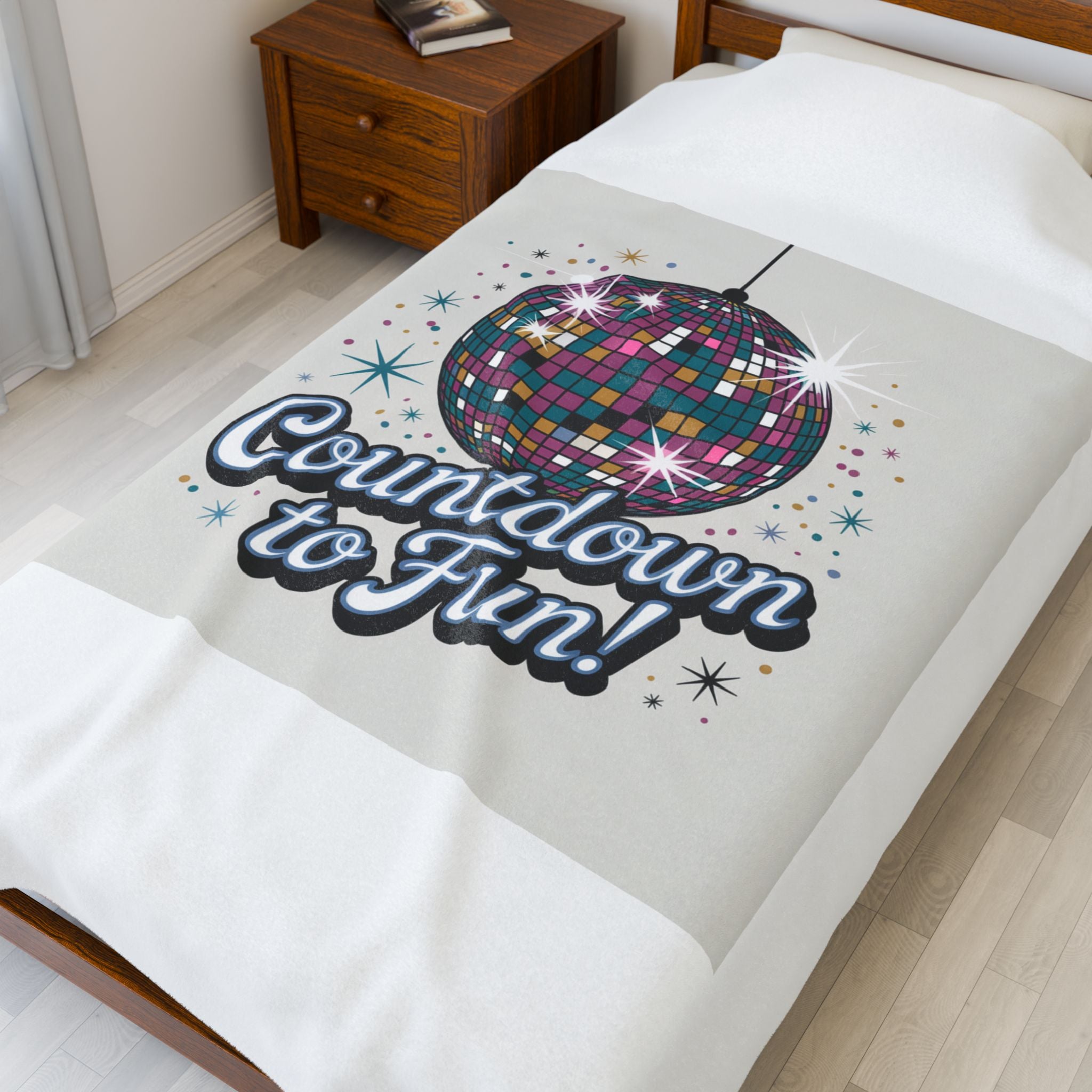 Velveteen Plush Blanket — "Countdown to Fun!" Disco Ball Party Throw
