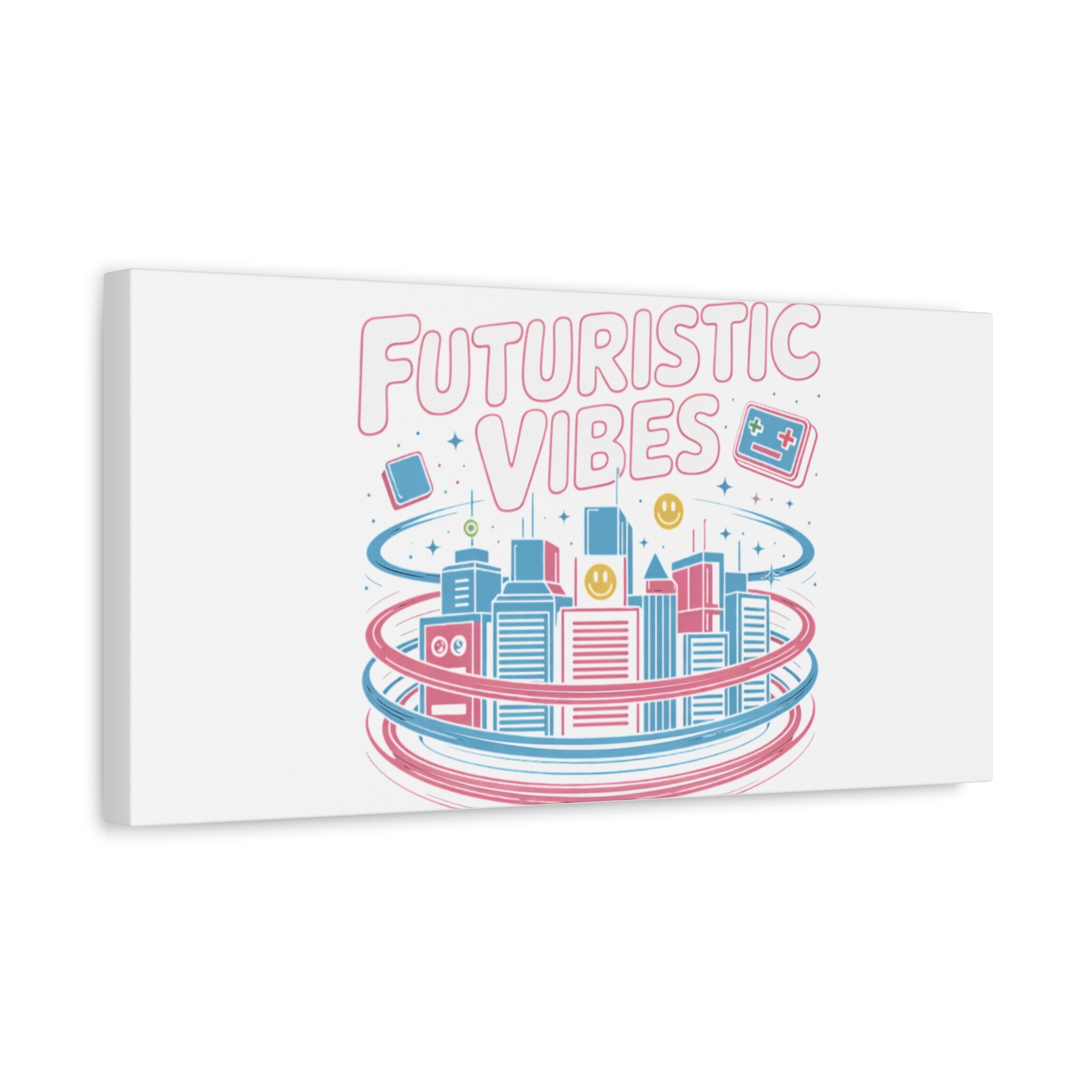 Futuristic Vibes Canvas, Y2K cyber holo aesthetic, retro tech print