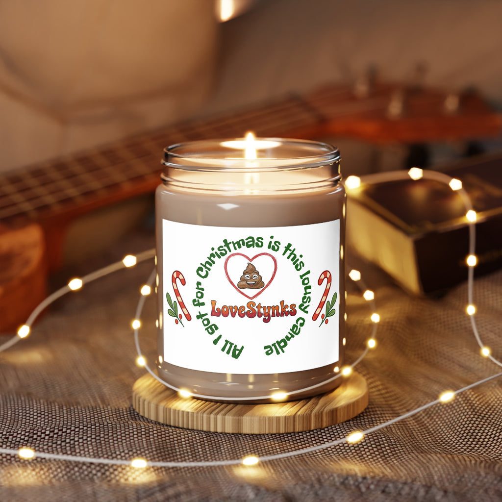 Funny Holiday Soy Candle — "LoveStynks" Christmas Scent (9oz, White Lid)