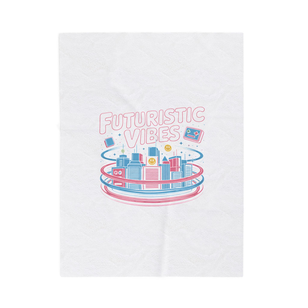 Futuristic Vibes Velveteen Blanket | Y2K Cyber Holo, Retro Tech Print
