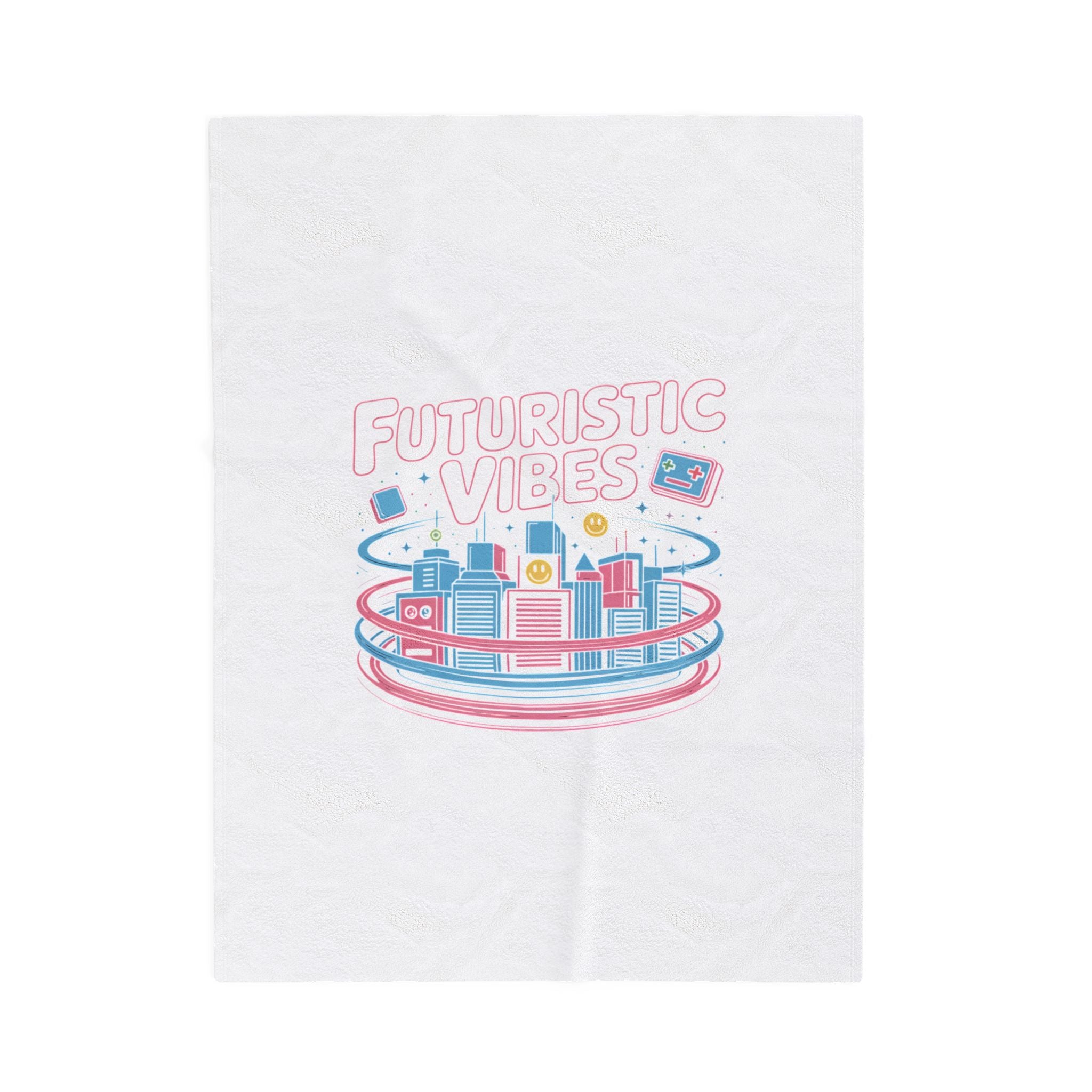 Futuristic Vibes Velveteen Blanket | Y2K Cyber Holo, Retro Tech Print