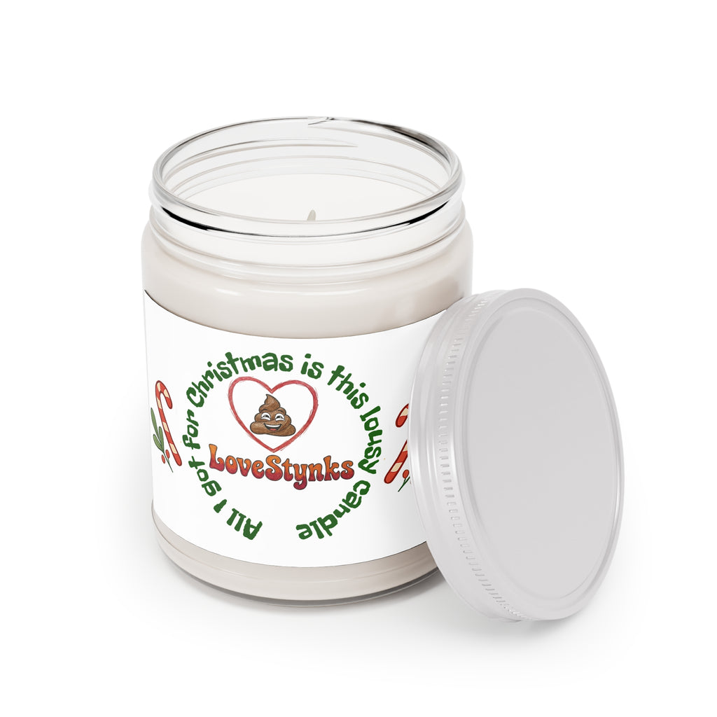 Funny Holiday Soy Candle — "LoveStynks" Christmas Scent (9oz, White Lid)