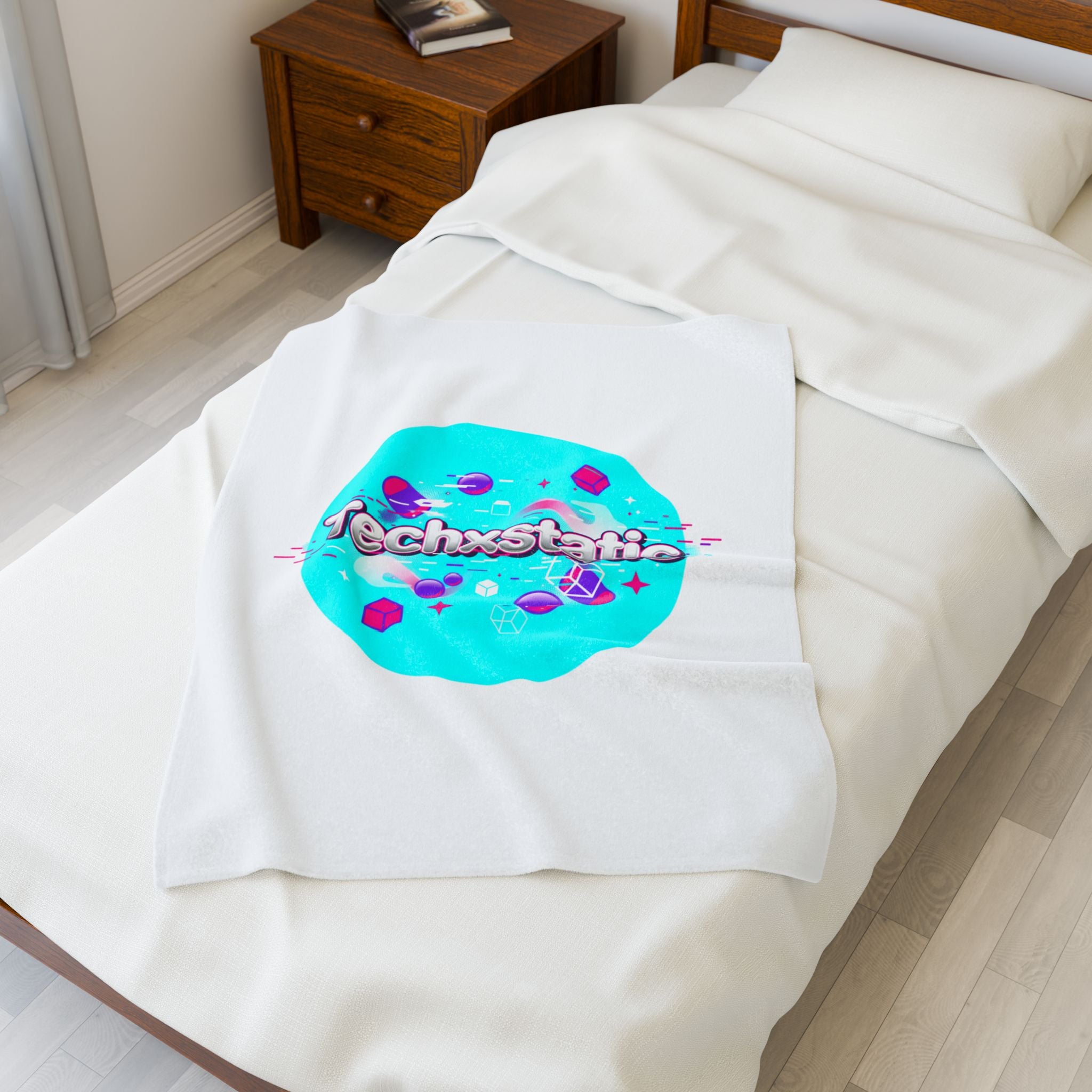 Techxstatic chrome logo Velveteen Plush Blanket | Y2K cyber holo, retro tech print