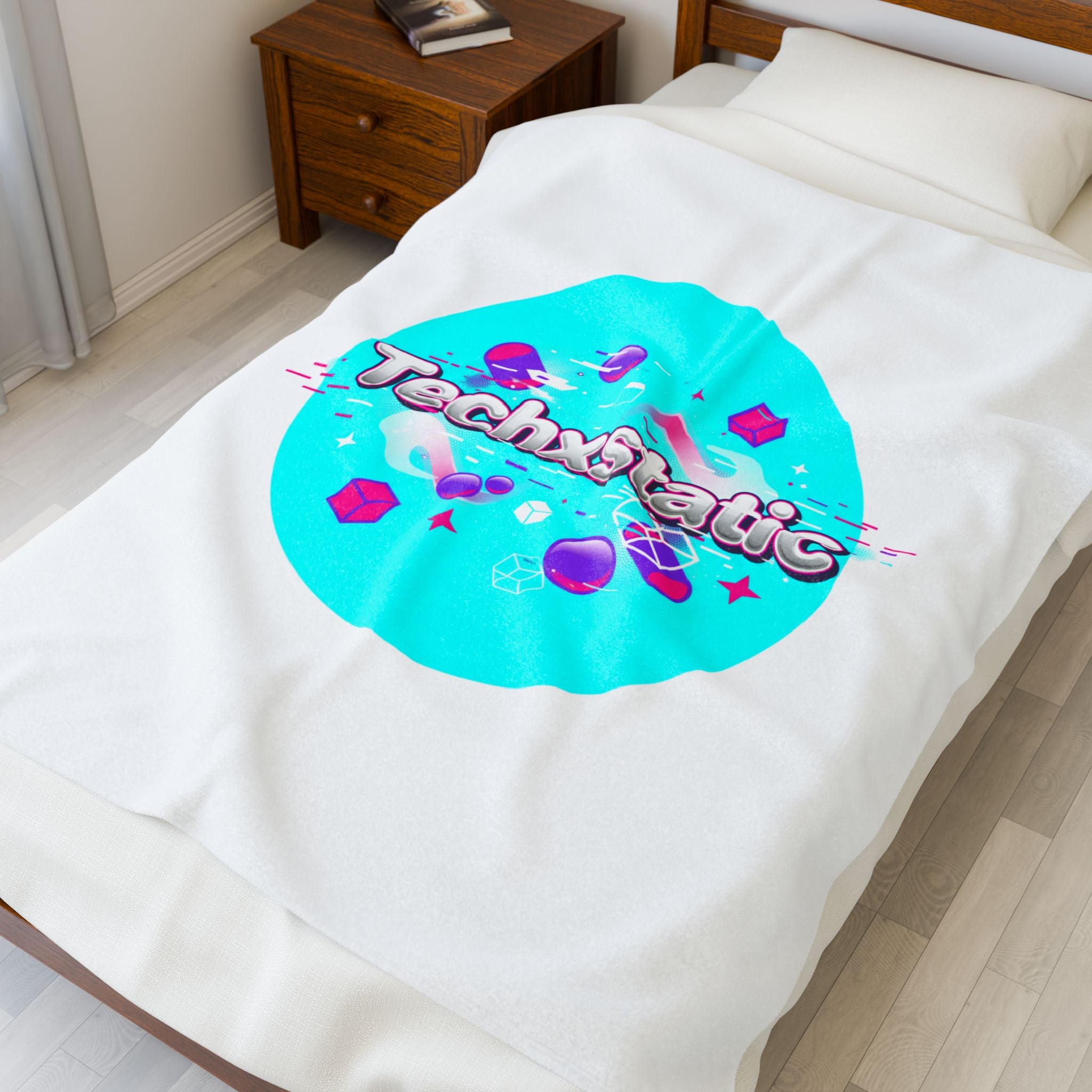 Techxstatic chrome logo Velveteen Plush Blanket | Y2K cyber holo, retro tech print