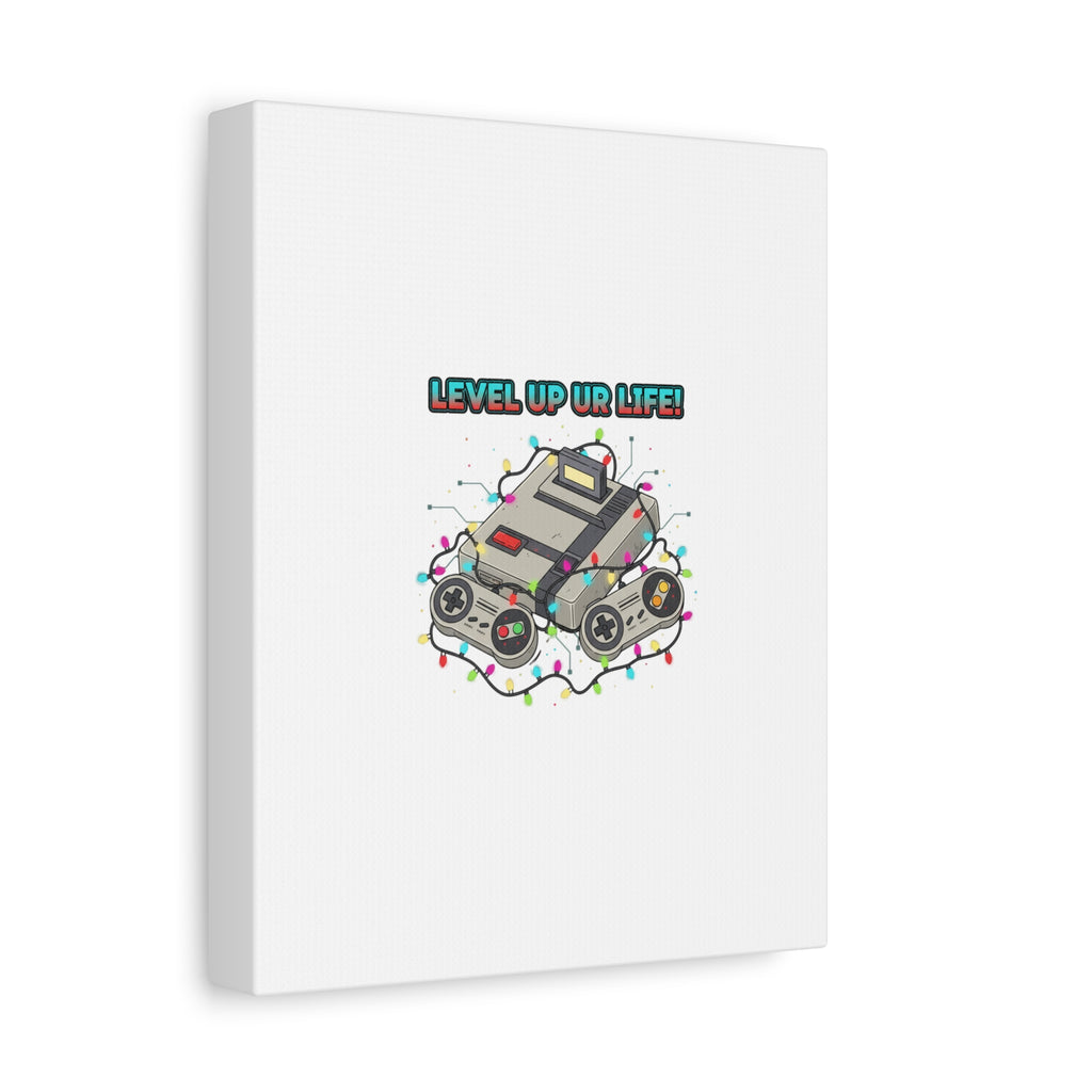Level Up UR Life Canvas | Gamer Wall Art, Retro Controller, Holiday Lights
