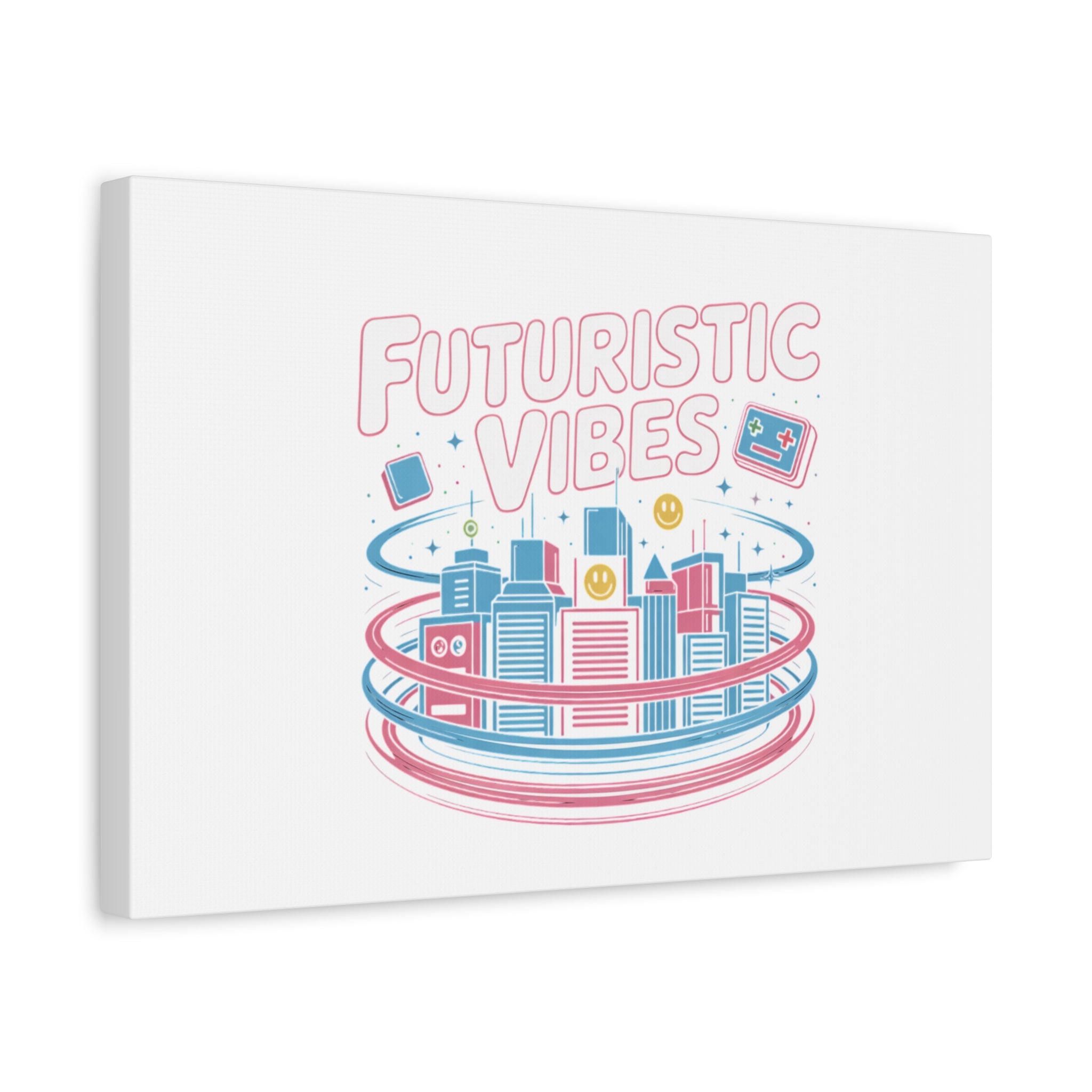 Futuristic Vibes Canvas, Y2K cyber holo aesthetic, retro tech print
