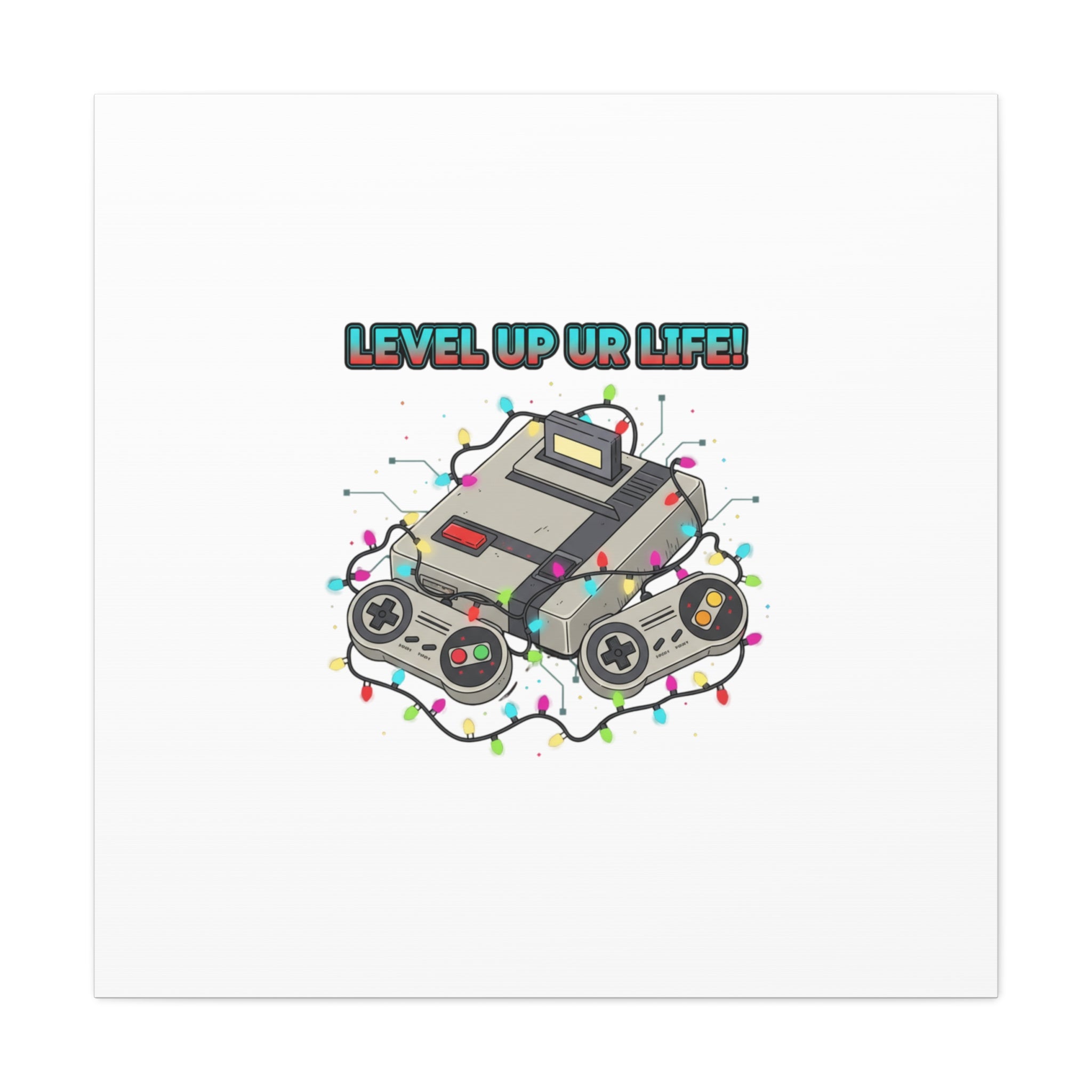 Level Up UR Life Canvas | Gamer Wall Art, Retro Controller, Holiday Lights