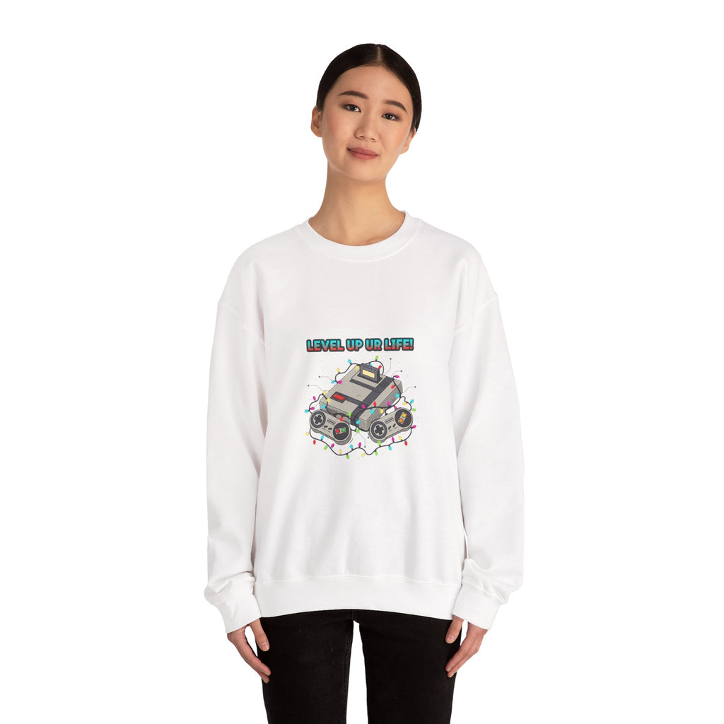 Level Up PC Console Crewneck Sweatshirt | Gamer Tech, Pixel Monospace