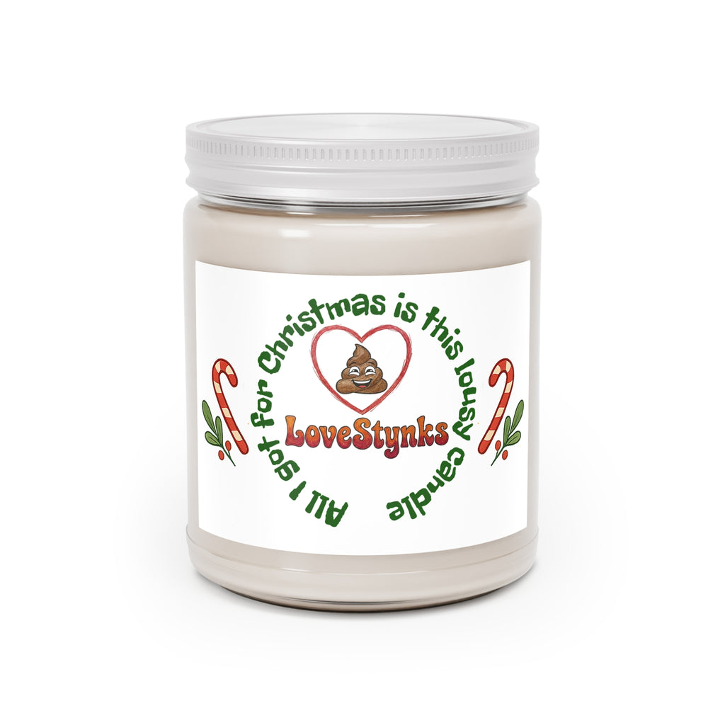 Funny Holiday Soy Candle — "LoveStynks" Christmas Scent (9oz, White Lid)