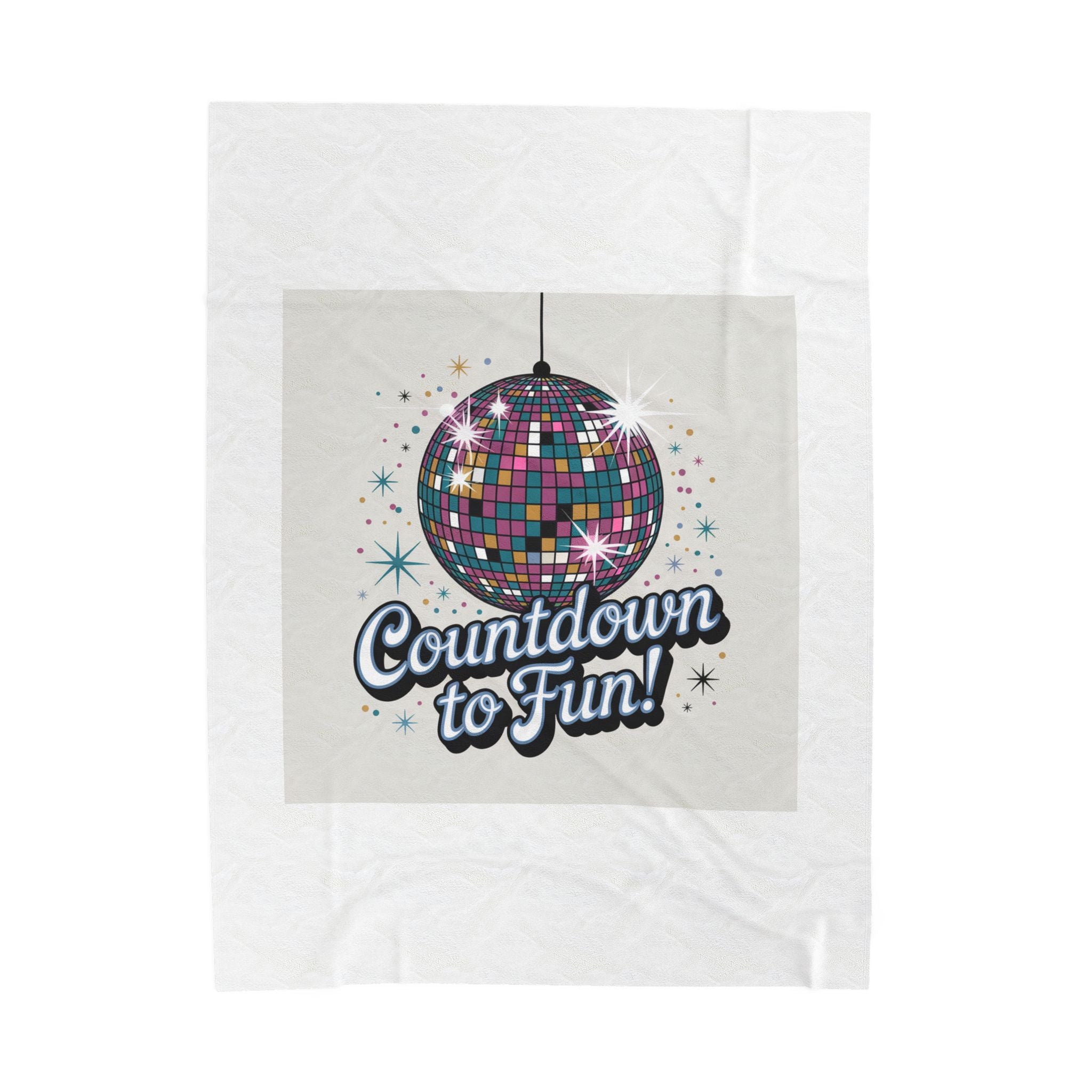 Velveteen Plush Blanket — "Countdown to Fun!" Disco Ball Party Throw
