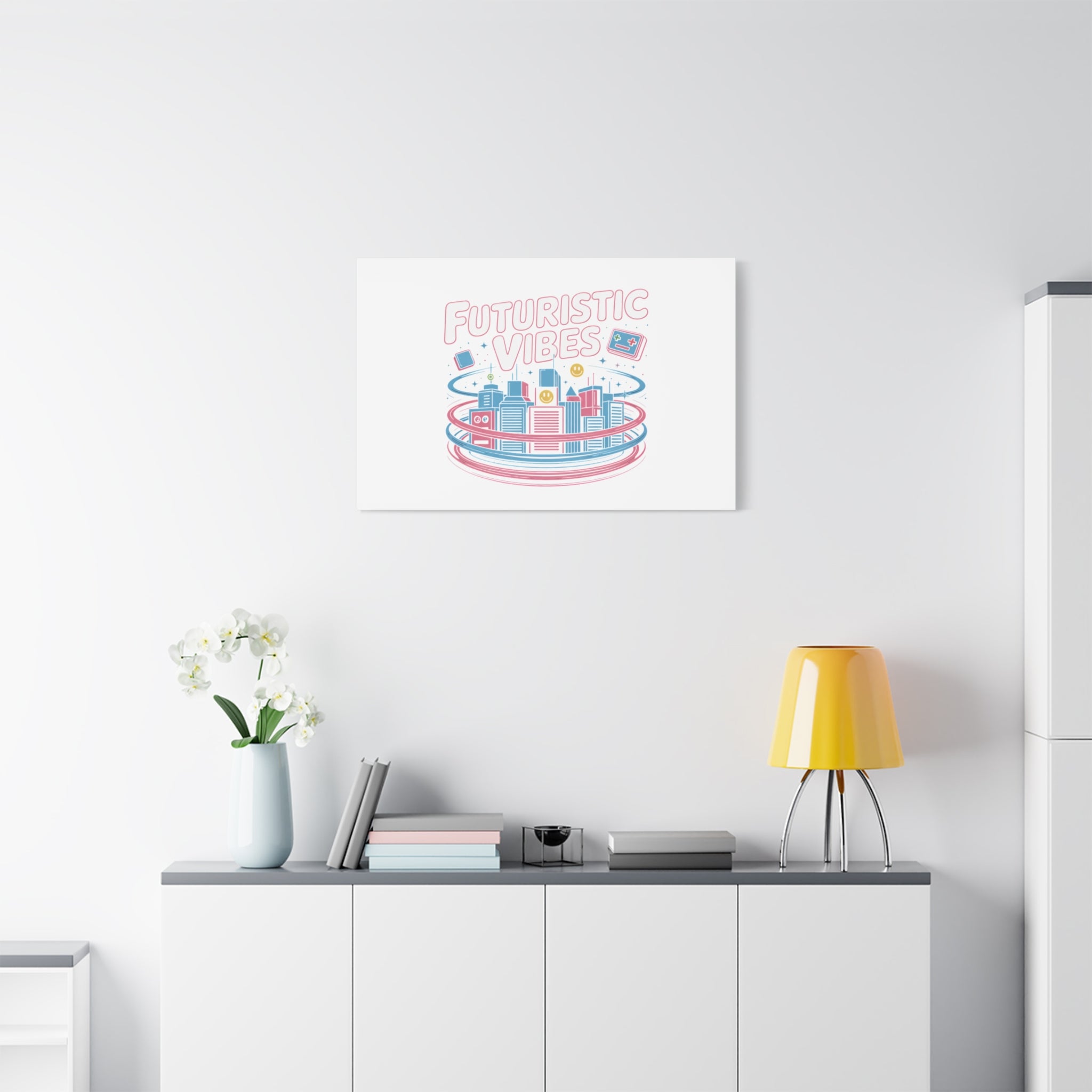 Futuristic Vibes Canvas, Y2K cyber holo aesthetic, retro tech print