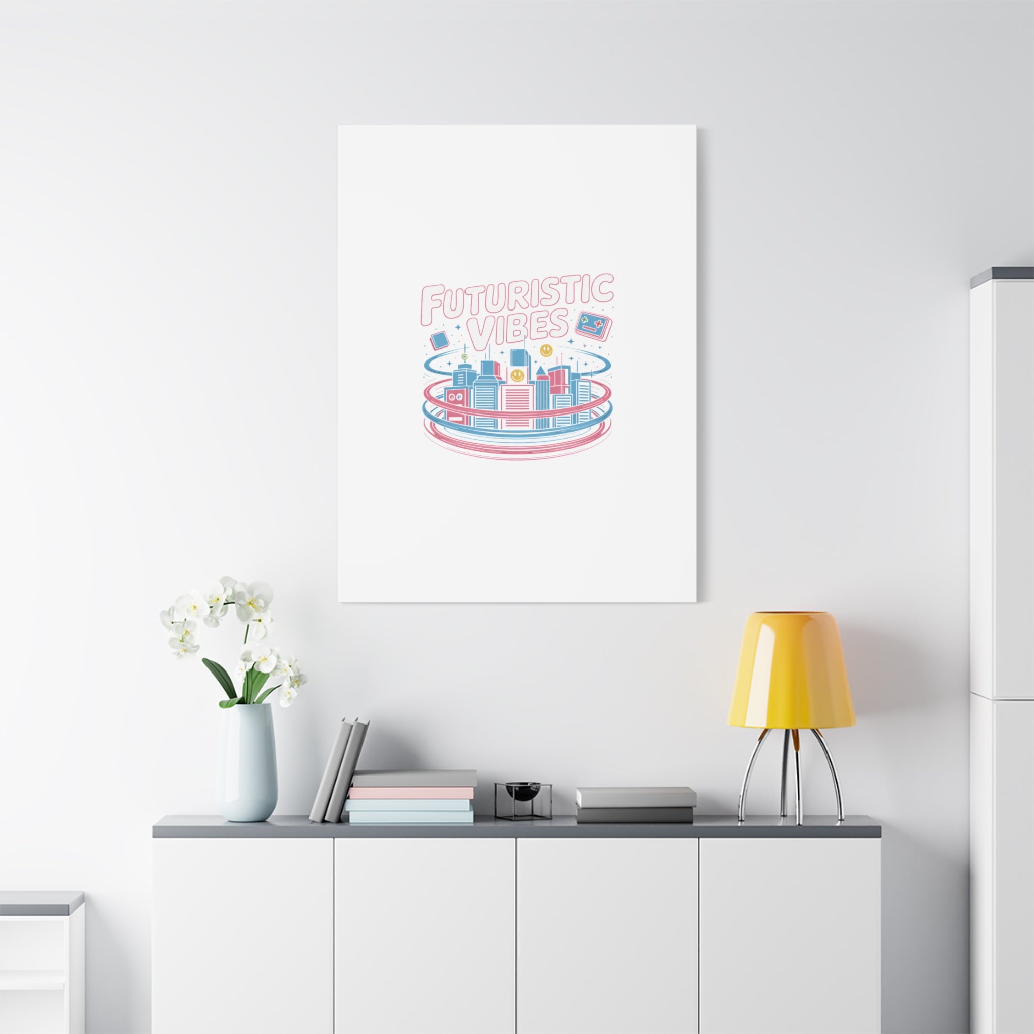 Futuristic Vibes Canvas, Y2K cyber holo aesthetic, retro tech print