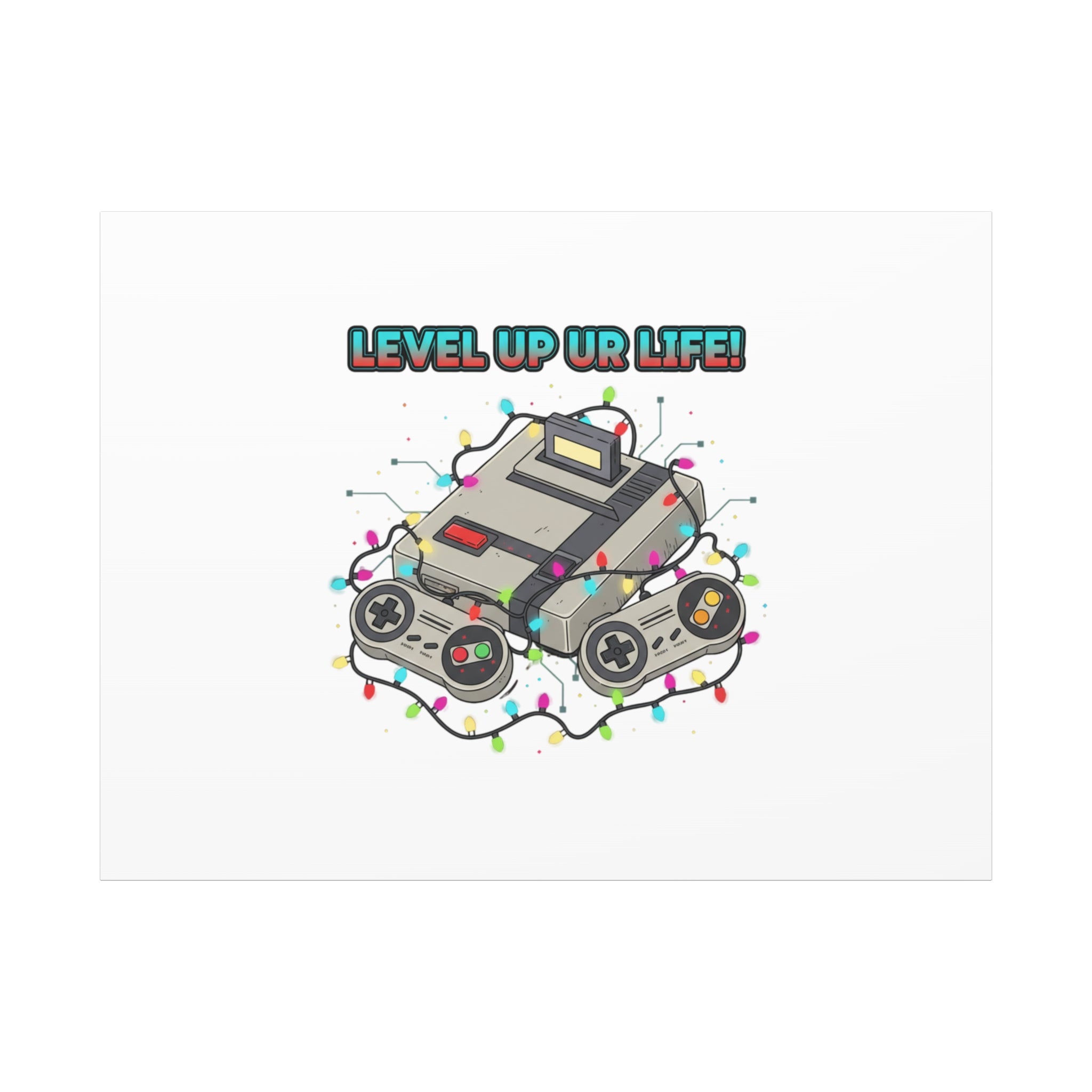Level Up UR Life Canvas | Gamer Wall Art, Retro Controller, Holiday Lights