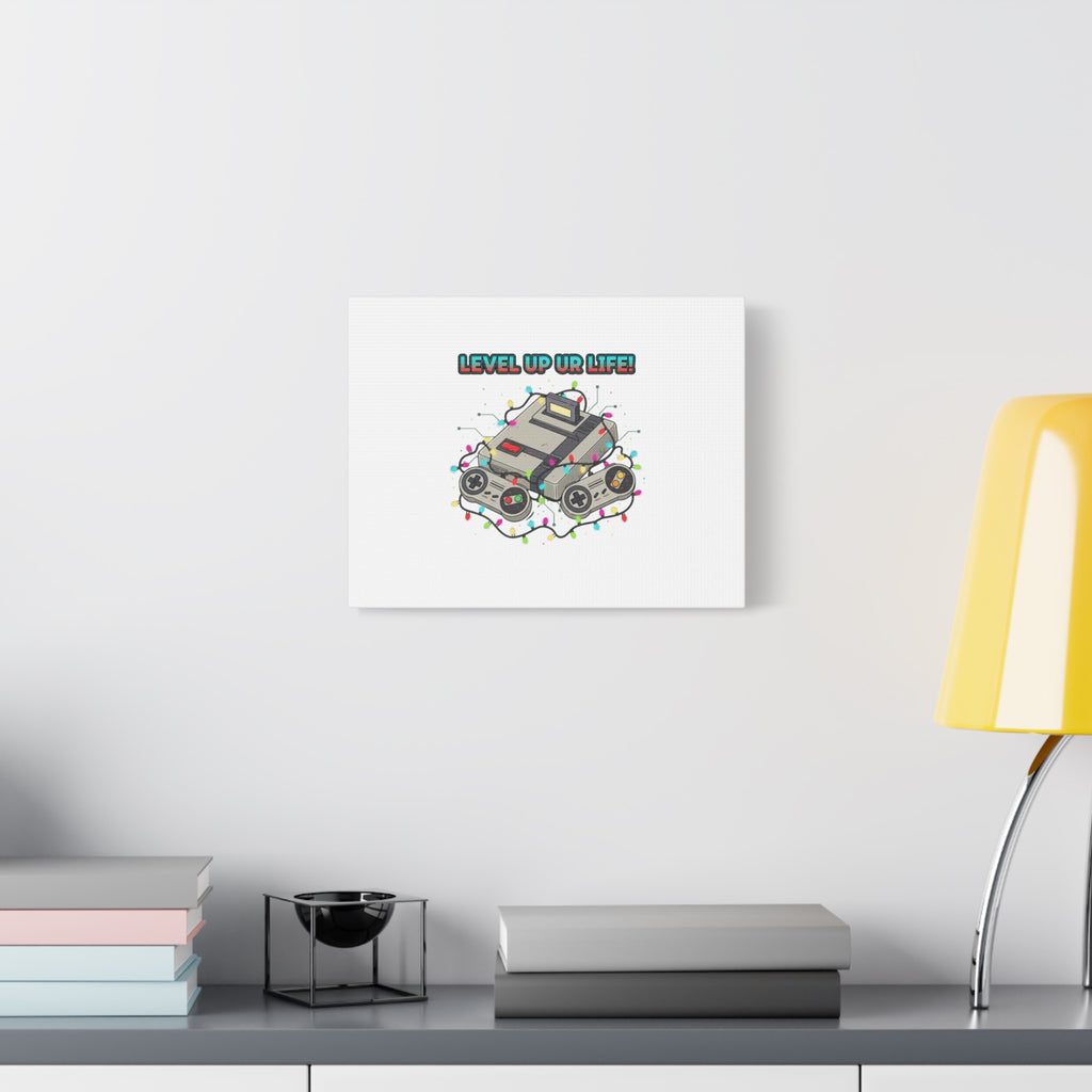 Level Up UR Life Canvas | Gamer Wall Art, Retro Controller, Holiday Lights