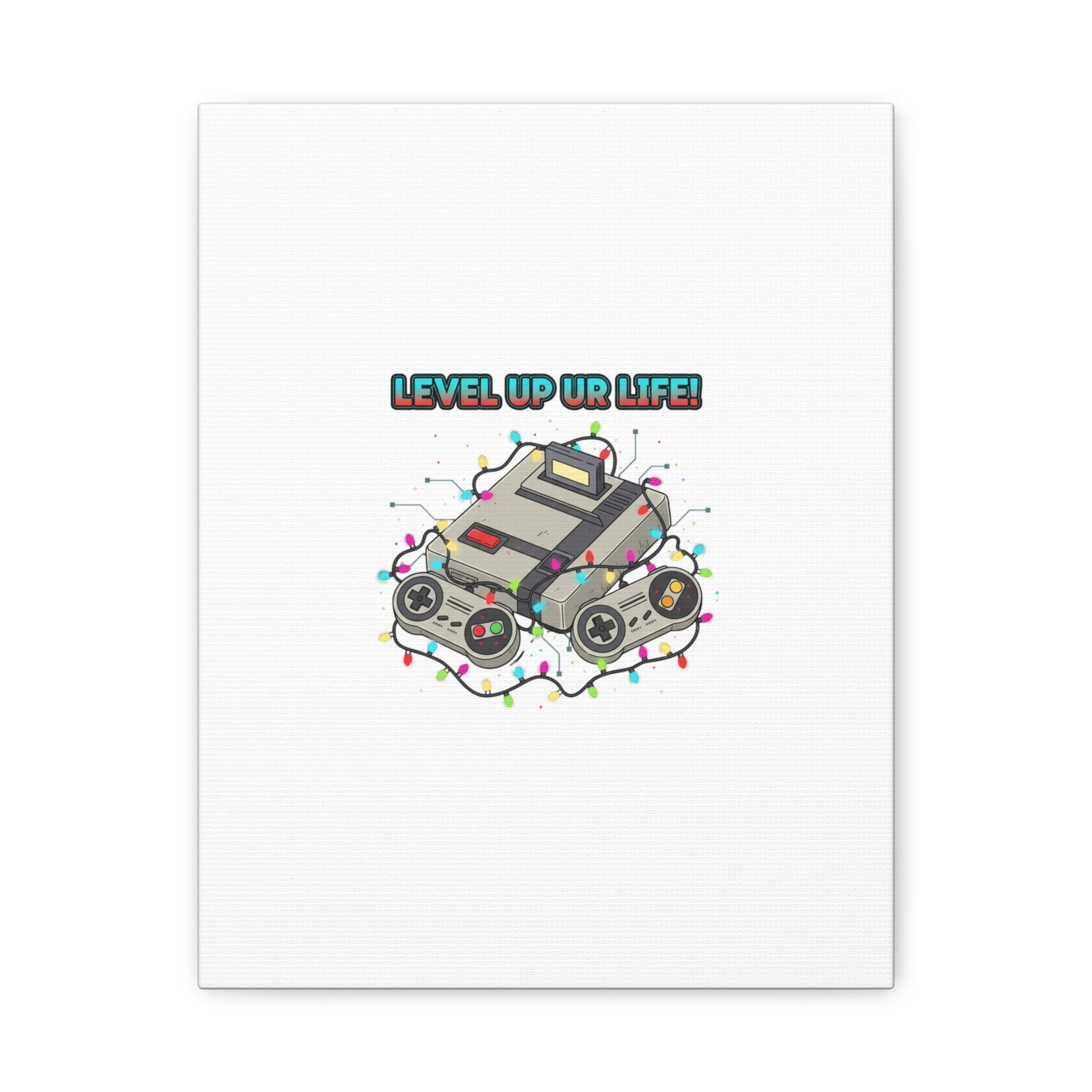 Level Up UR Life Canvas | Gamer Wall Art, Retro Controller, Holiday Lights