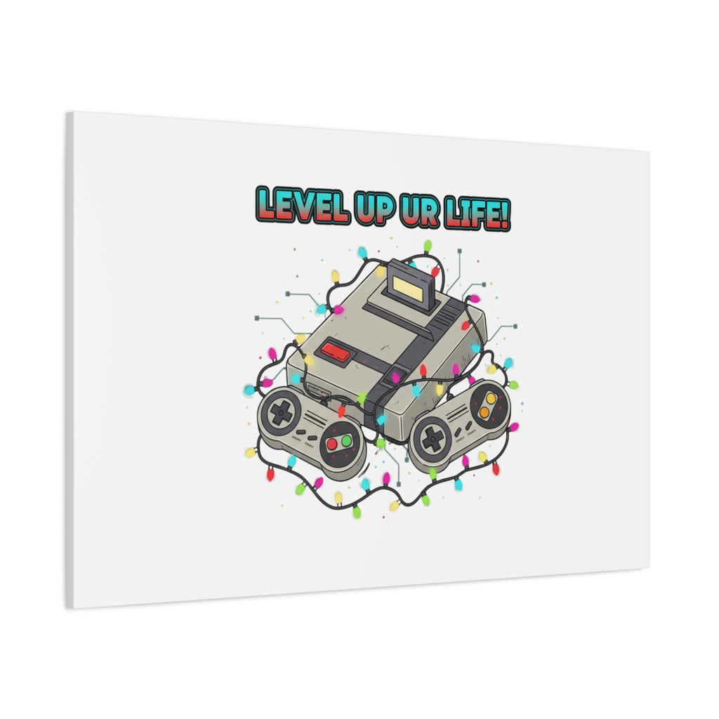 Level Up UR Life Canvas | Gamer Wall Art, Retro Controller, Holiday Lights
