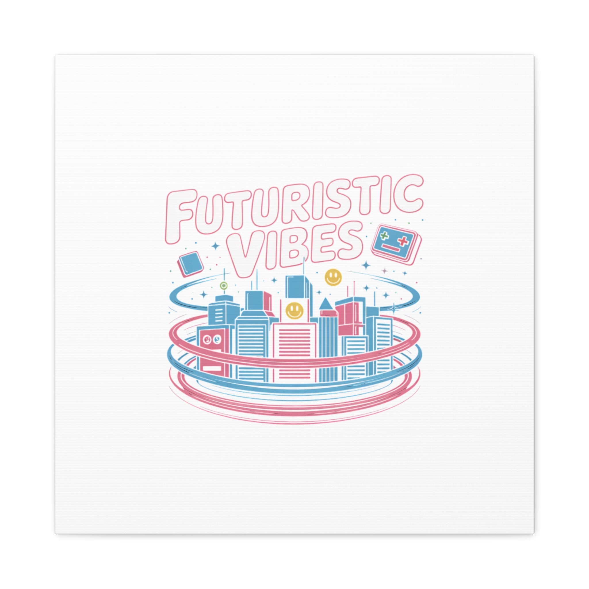Futuristic Vibes Canvas, Y2K cyber holo aesthetic, retro tech print