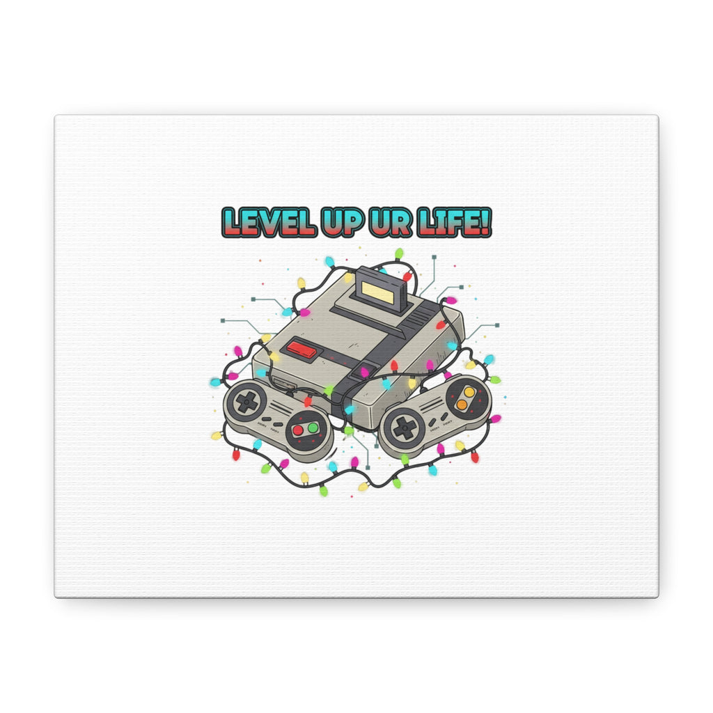 Level Up UR Life Canvas | Gamer Wall Art, Retro Controller, Holiday Lights