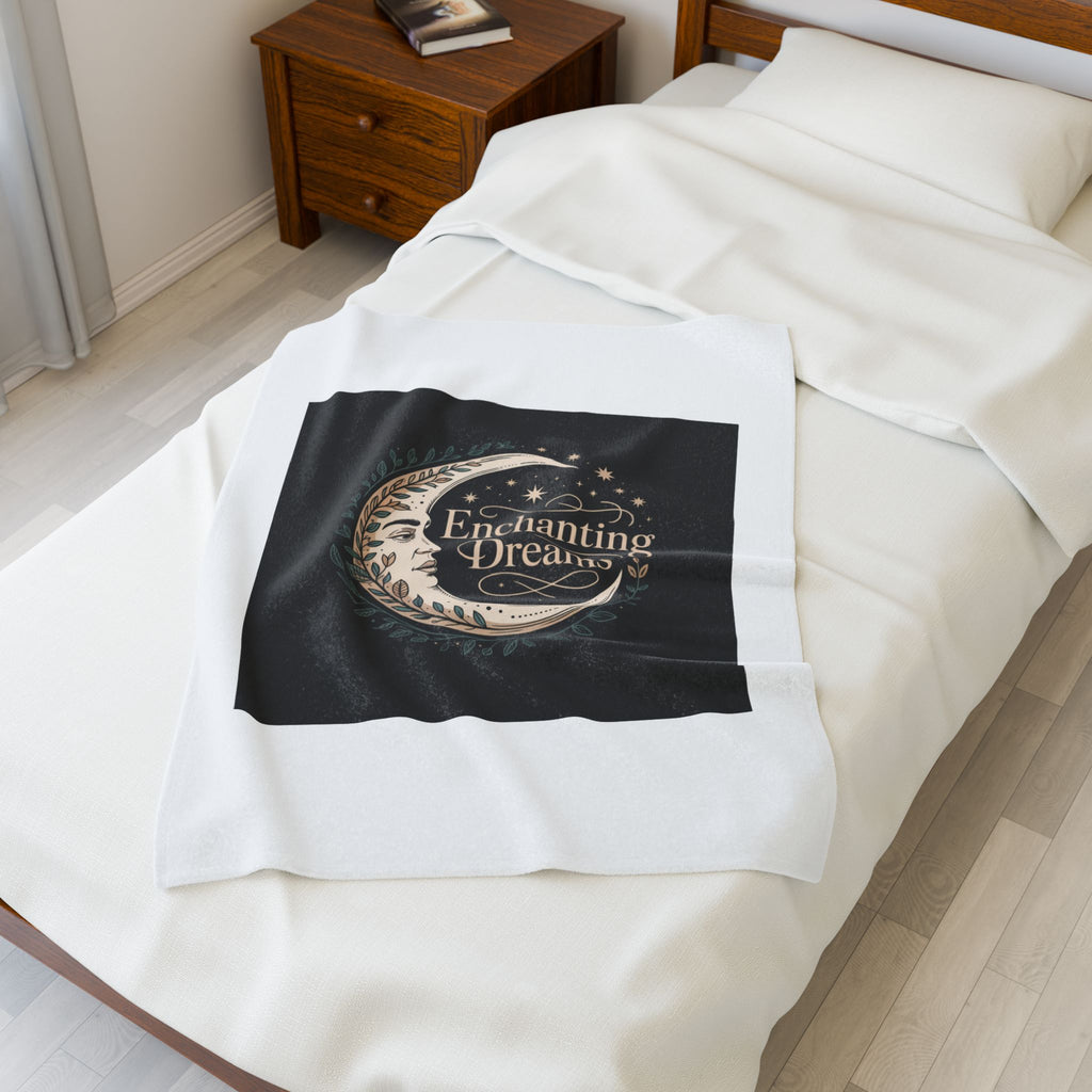 Enchanting Dreams Velveteen Plush Blanket — Moon & Stars Cozy Throw for Bedtime, Gift for Dreamers