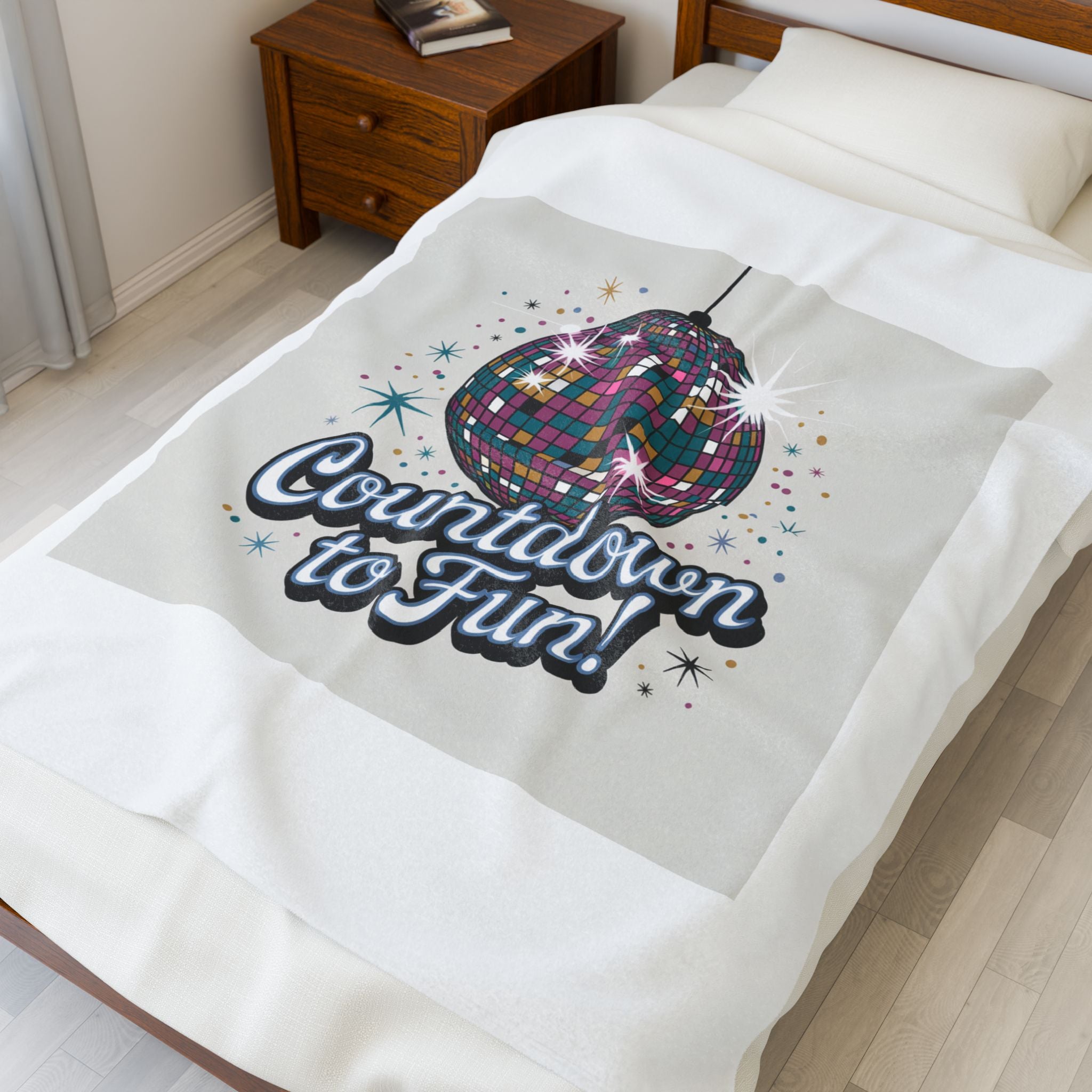 Velveteen Plush Blanket — "Countdown to Fun!" Disco Ball Party Throw
