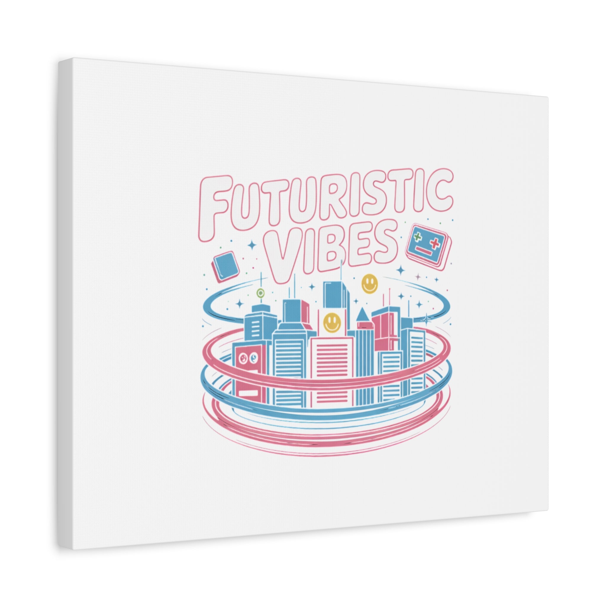 Futuristic Vibes Canvas, Y2K cyber holo aesthetic, retro tech print
