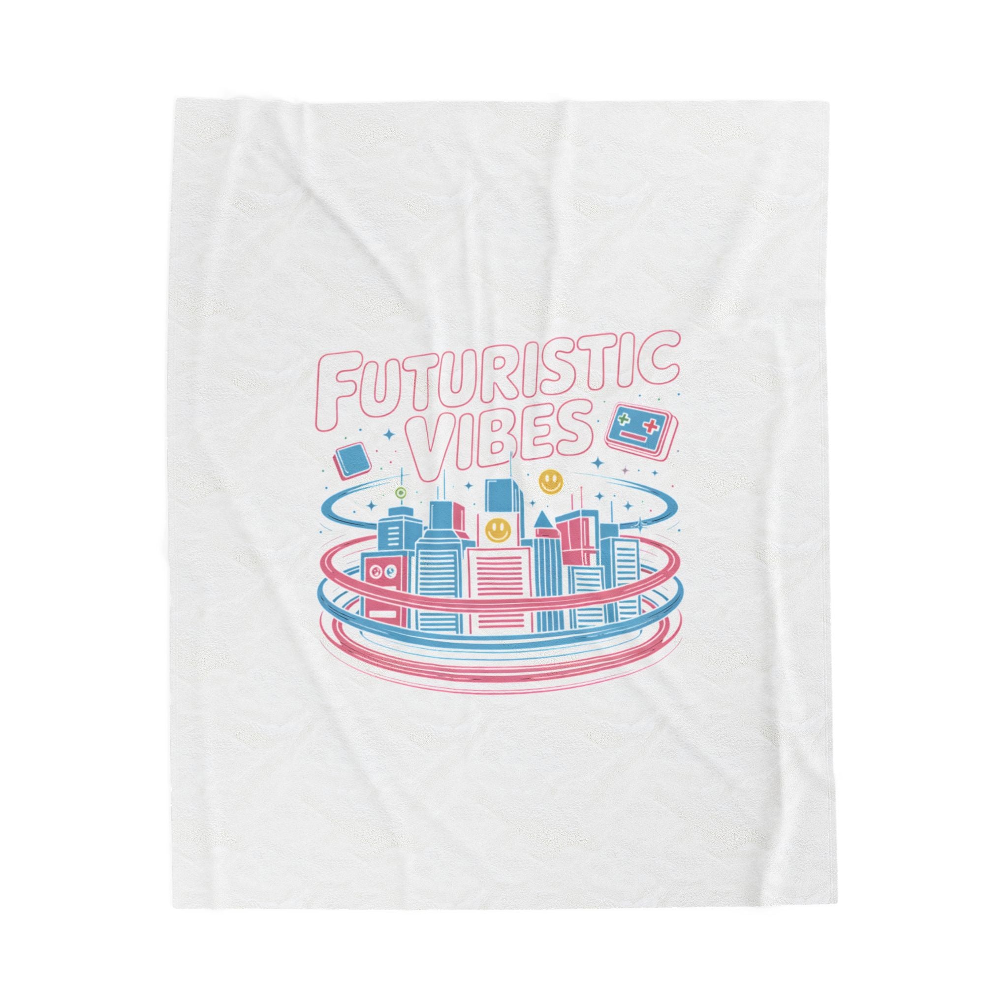 Futuristic Vibes Velveteen Blanket | Y2K Cyber Holo, Retro Tech Print