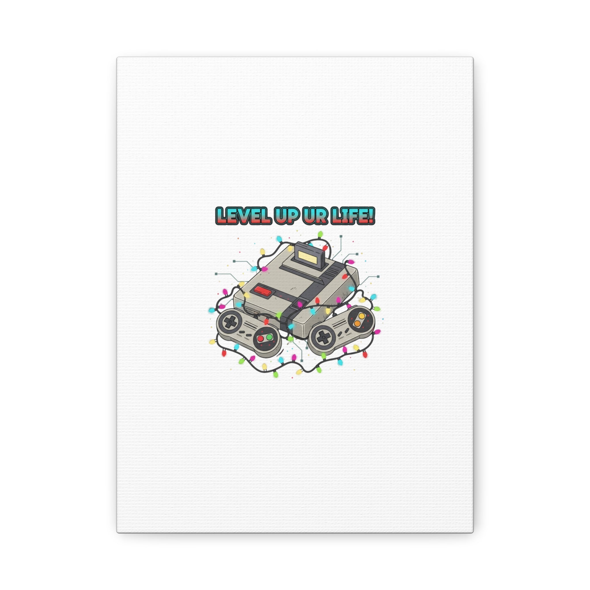 Level Up UR Life Canvas | Gamer Wall Art, Retro Controller, Holiday Lights