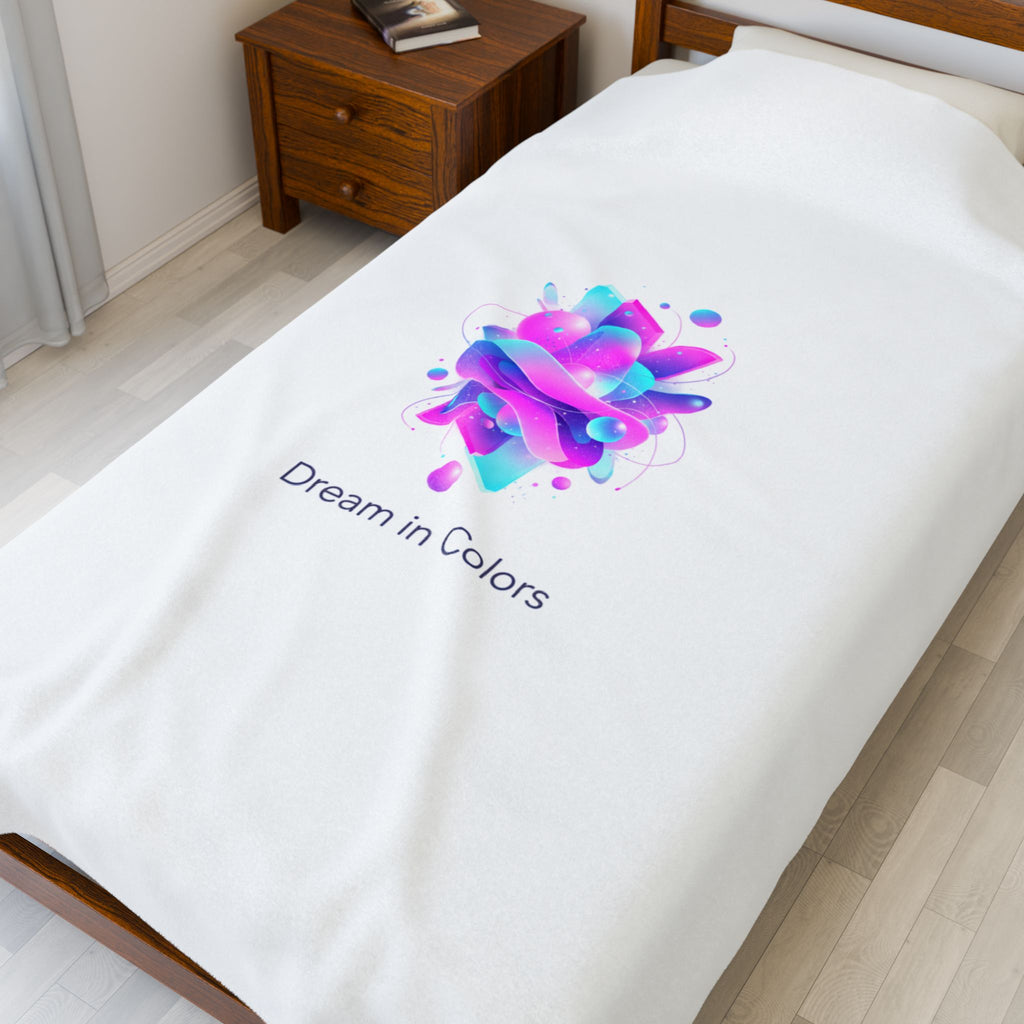 Dream in Colors Velveteen Blanket | AI Art Dreamscape, Neon Gradient Plush