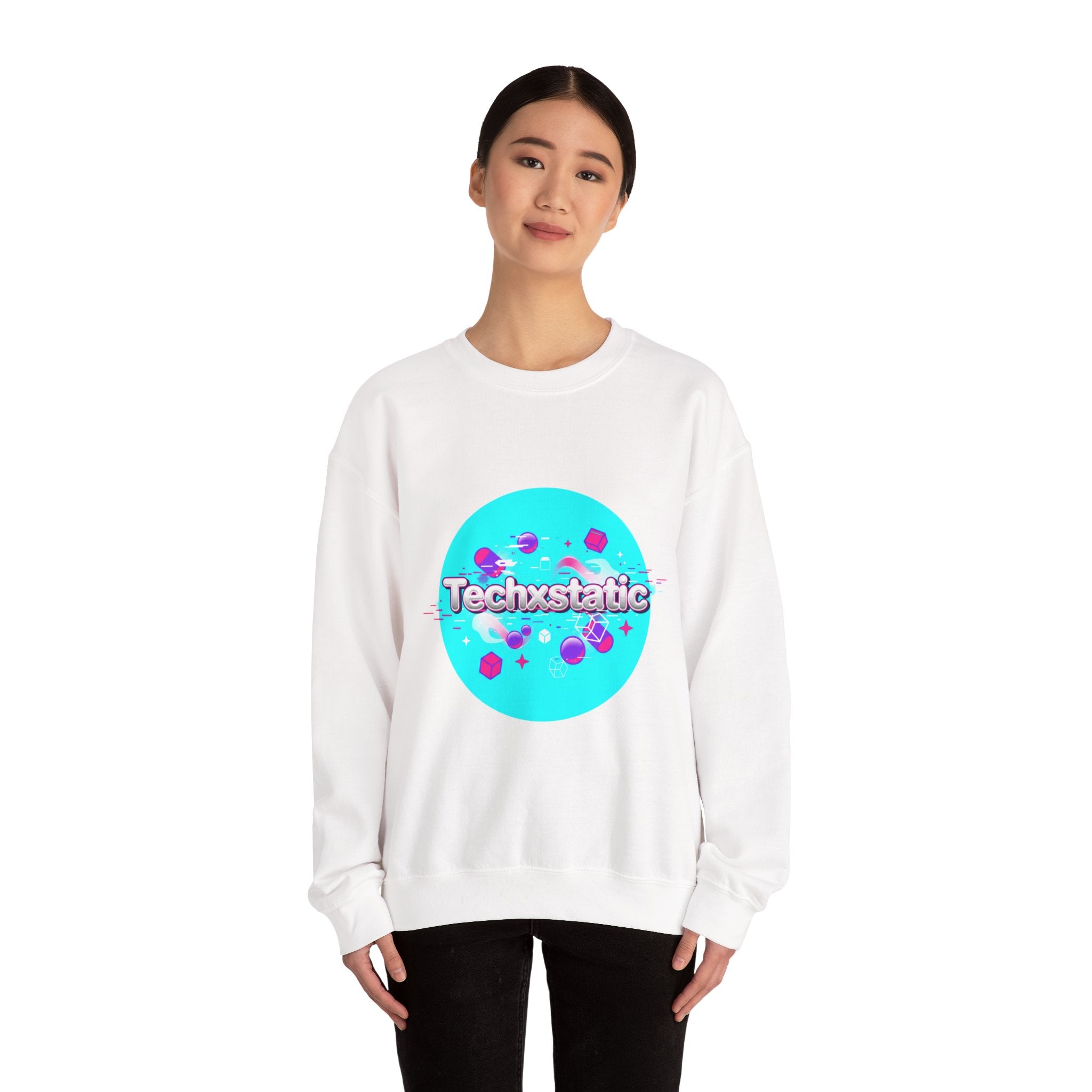 Techxstatic Chrome Logo Crewneck Sweatshirt | Y2K cyber holo aesthetic
