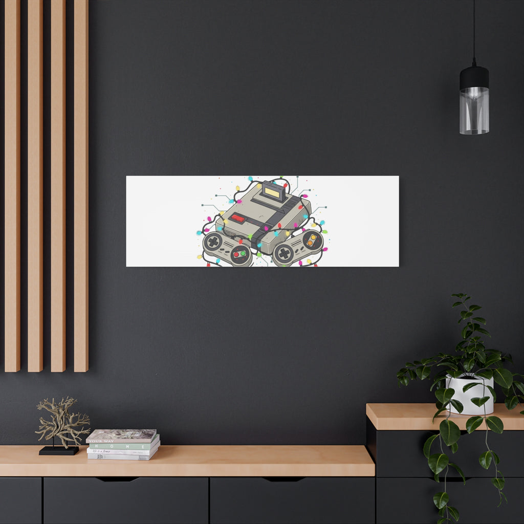 Level Up UR Life Canvas | Gamer Wall Art, Retro Controller, Holiday Lights