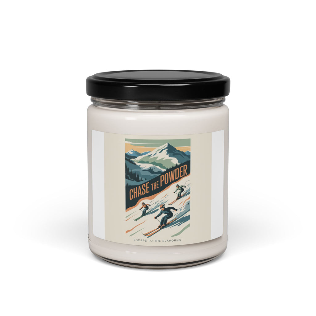 Chase the Powder Soy Candle — 9oz Scented Jar (Ski Adventure Vintage Label)