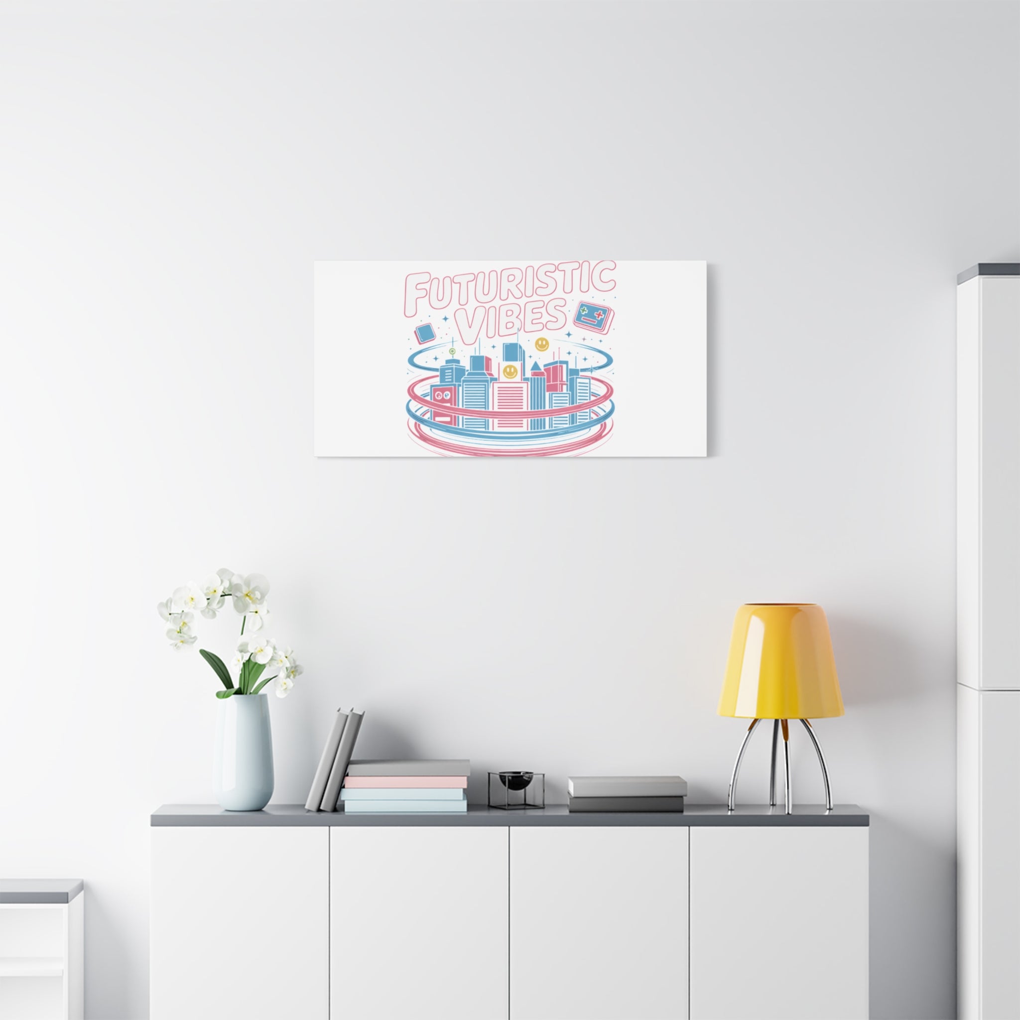 Futuristic Vibes Canvas, Y2K cyber holo aesthetic, retro tech print