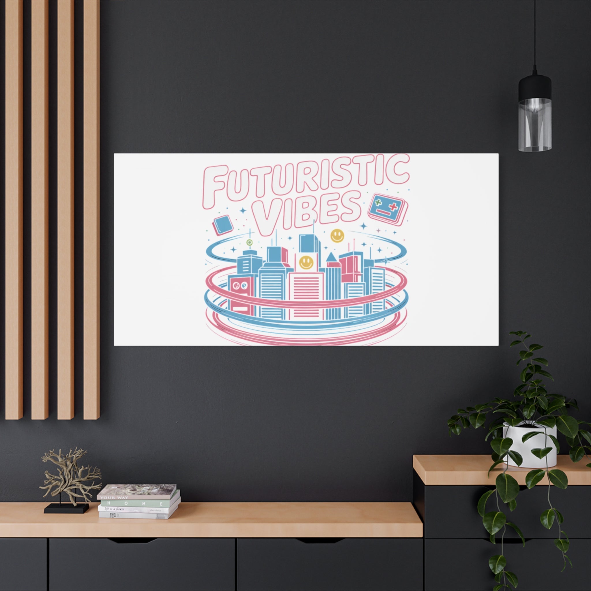 Futuristic Vibes Canvas, Y2K cyber holo aesthetic, retro tech print