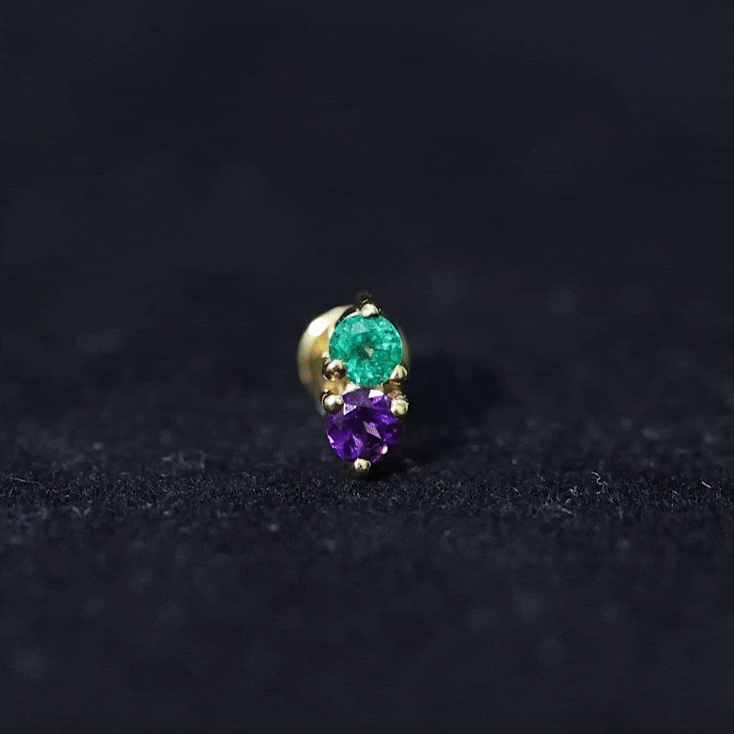 Amethyst and Emerald Two Stone Helix Earring