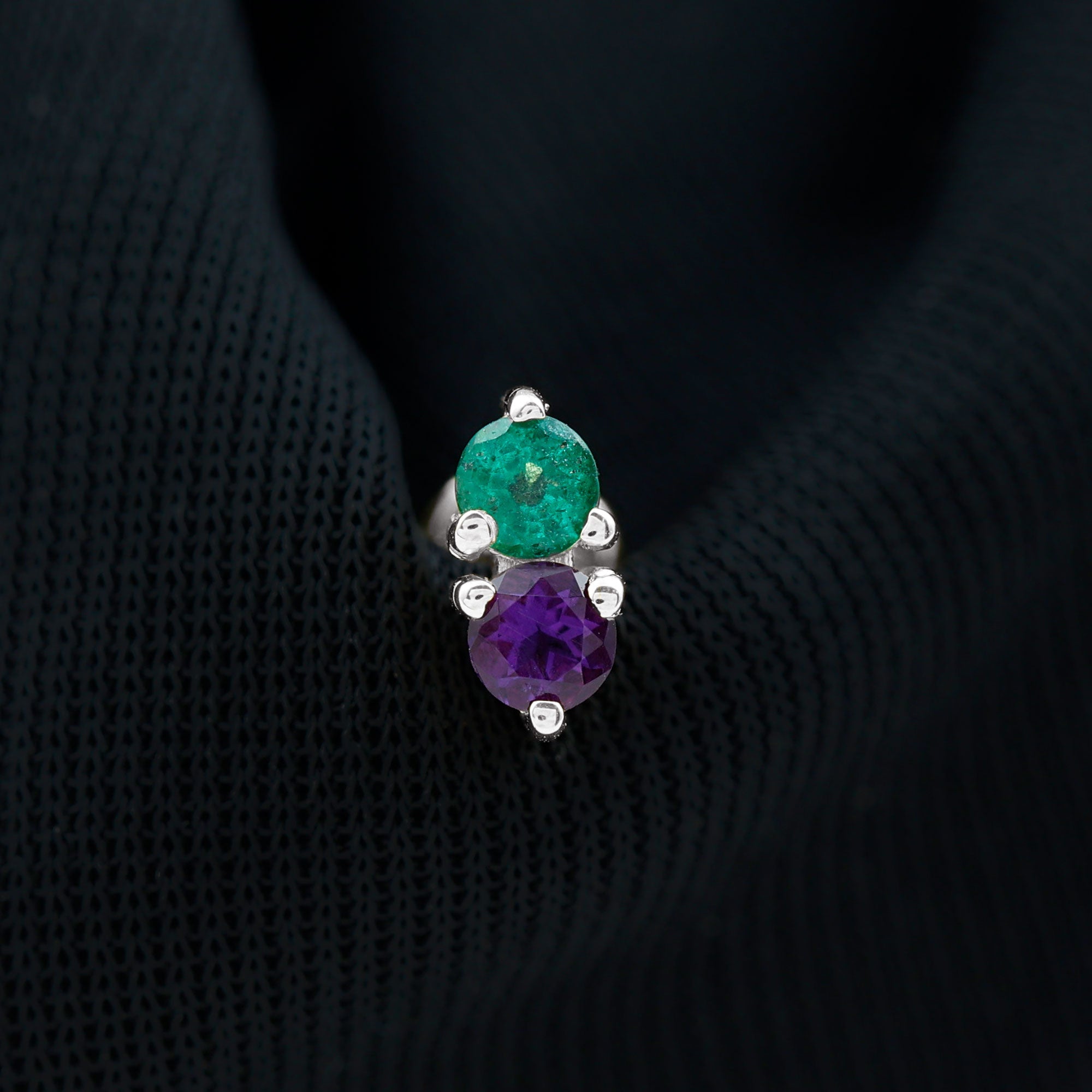 Amethyst and Emerald Two Stone Helix Earring