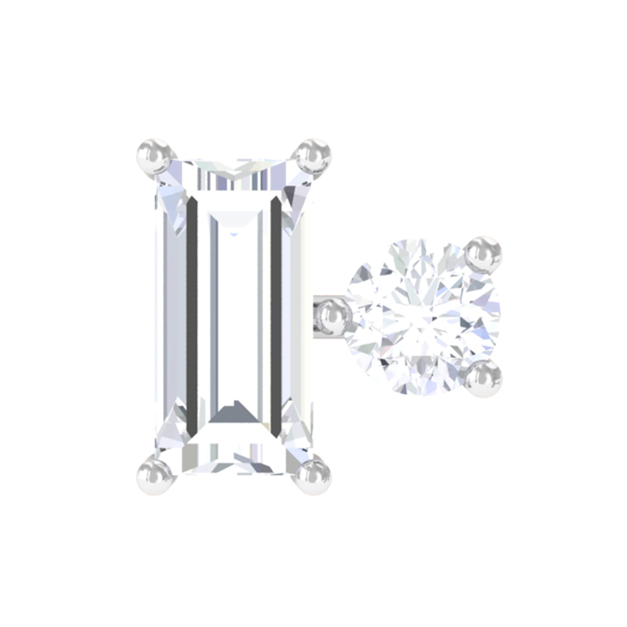 Baguette and Round Cut Moissanite Tragus Earring