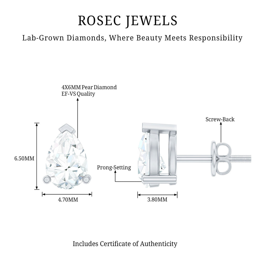 4X6MM Pear Lab Grown Diamond Stud Earrings in 14K Gold Plated Silver