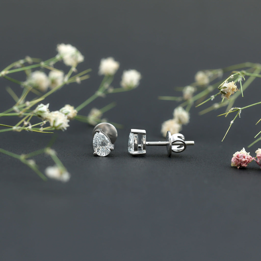 4X6MM Pear Lab Grown Diamond Stud Earrings in 14K Gold Plated Silver