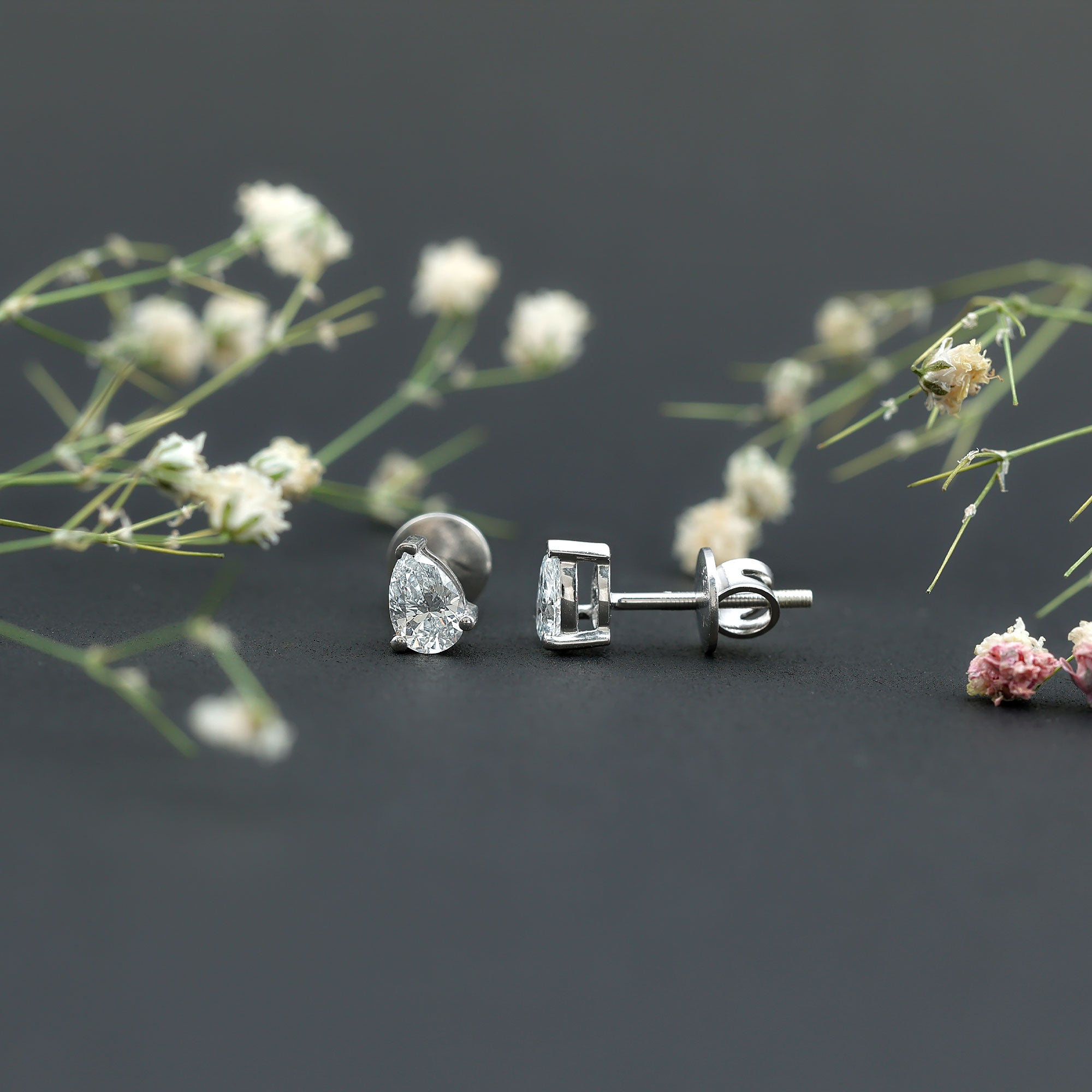 4X6MM Pear Lab Grown Diamond Stud Earrings in 14K Gold Plated Silver