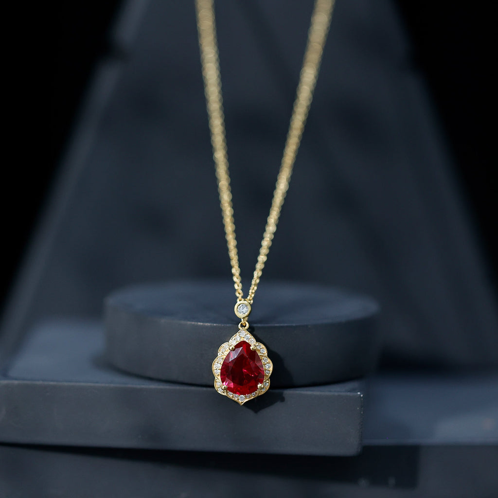 8X10 mm Lab Grown Ruby Diamond Vintage Necklace
