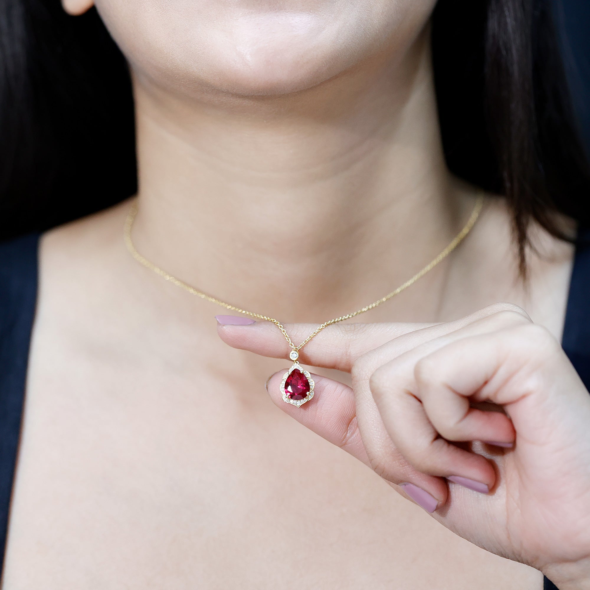 8X10 mm Lab Grown Ruby Diamond Vintage Necklace