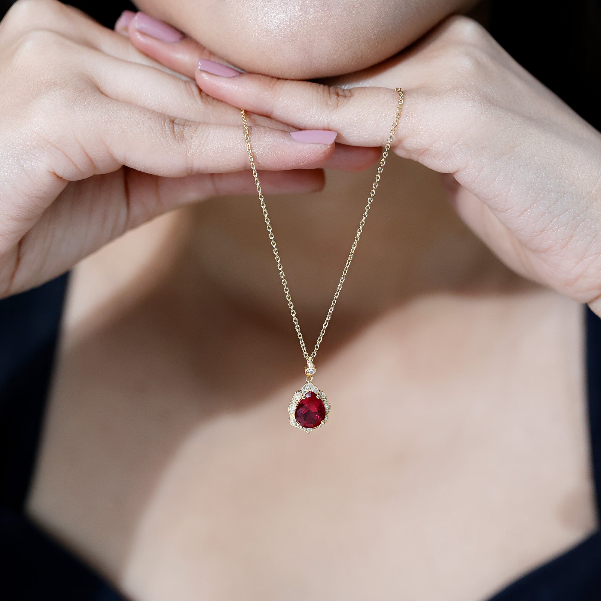 8X10 mm Lab Grown Ruby Diamond Vintage Necklace