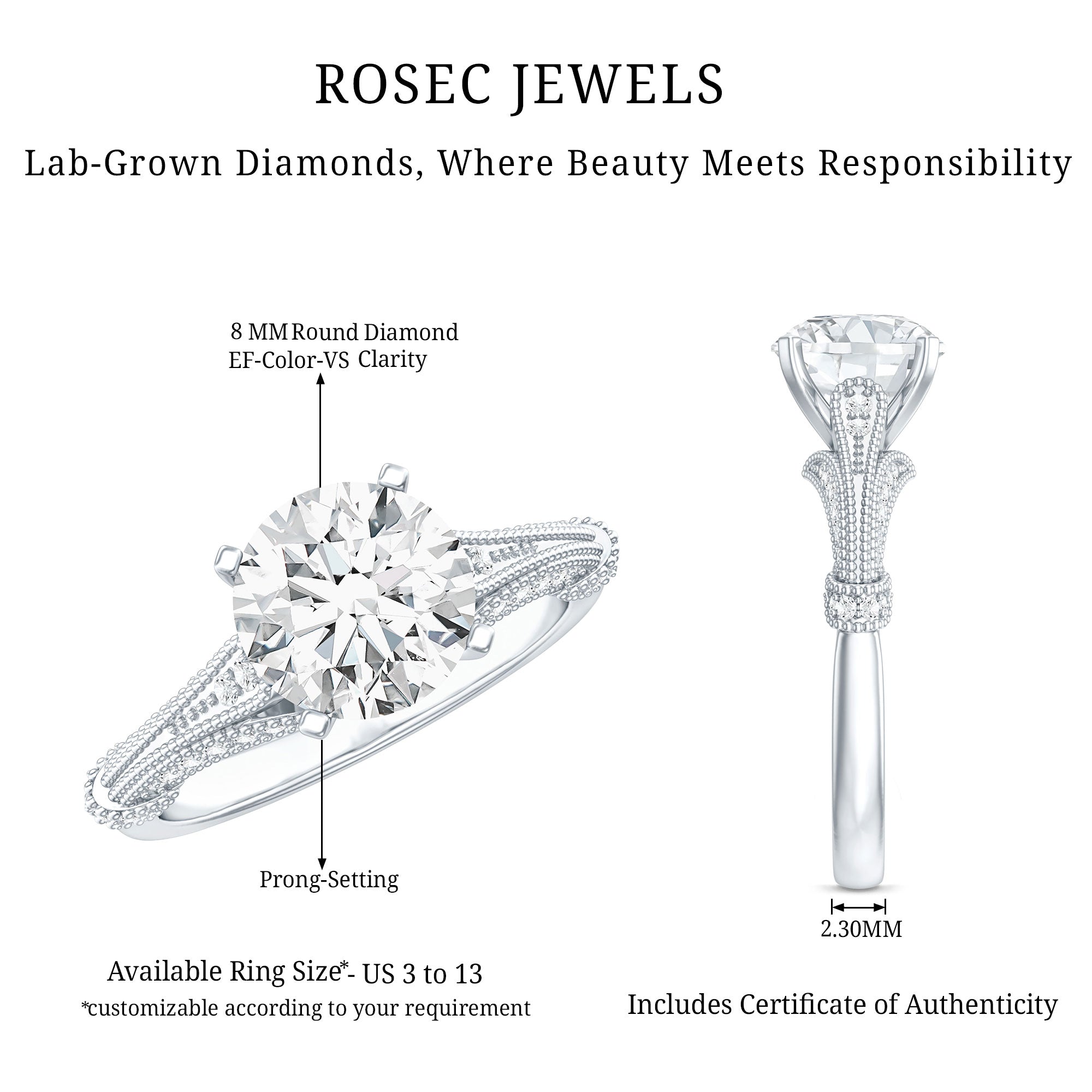 2 Carat Lab Grown Diamond Art Deco Solitaire Engagement Ring